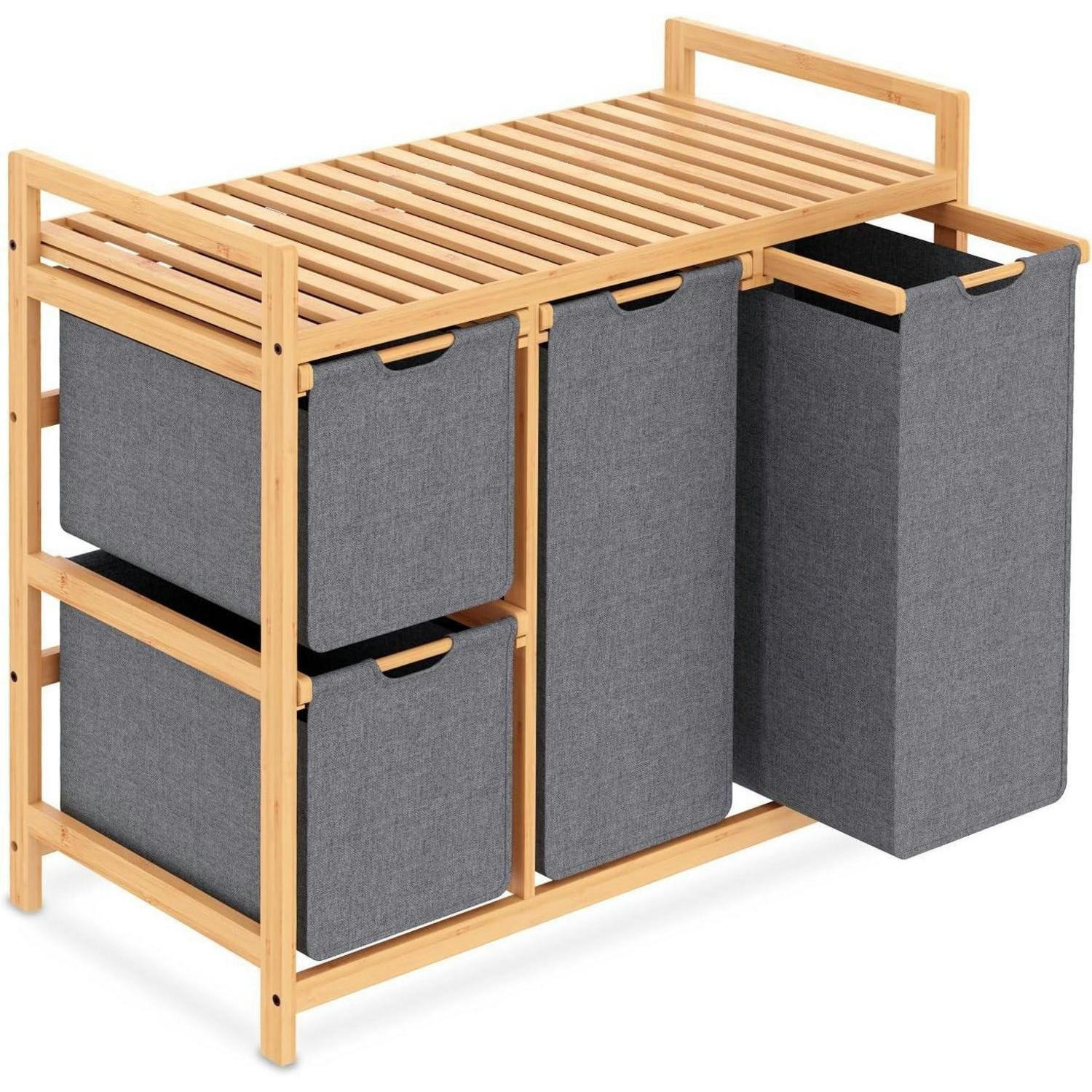 WÄSCHEKORB mit Ablage Bambus Grau 77 cm - Grau, Naturmaterialien (42/85/80cm)