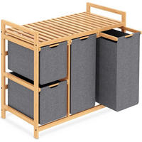 WÄSCHEKORB mit Ablage Bambus Grau 77 cm - Grau, Naturmaterialien (42/85/80cm)