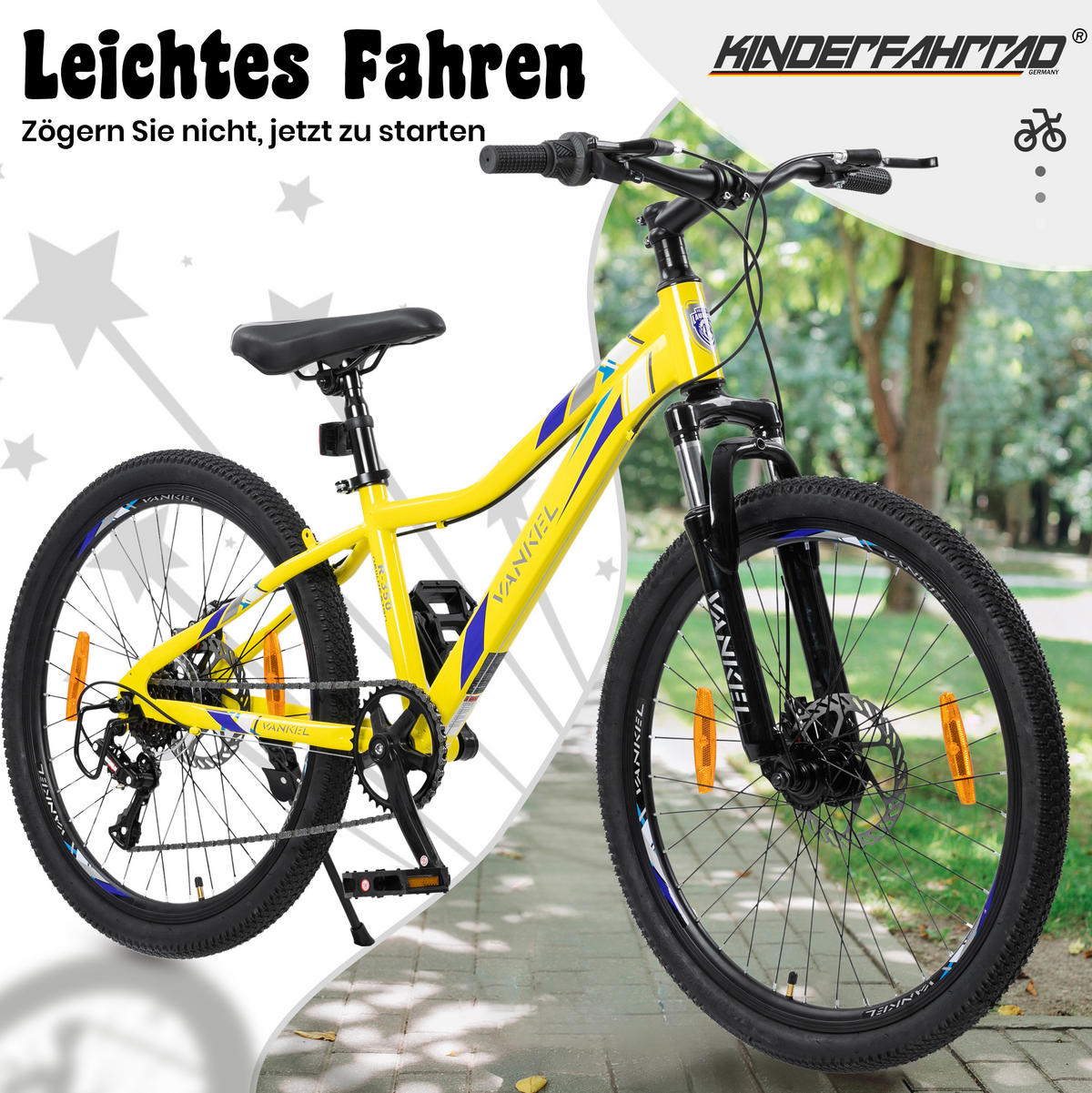 KINDERFAHRRAD 20 Zoll - Gelb mit V-Bremsen und 6-Gang-Schaltung - Stahlrahmen - Gelb, Metall (93cm) - Oxeza