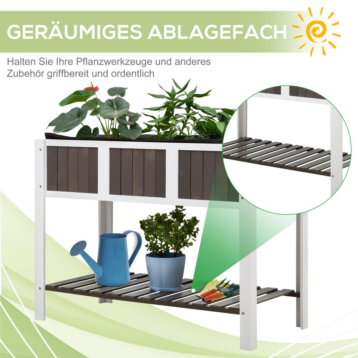 HOCHBEET, Weiß+Grau, Tanne, nicht gewebter Stoff - Weiß, Holz (57/89/119cm) - Outsunny