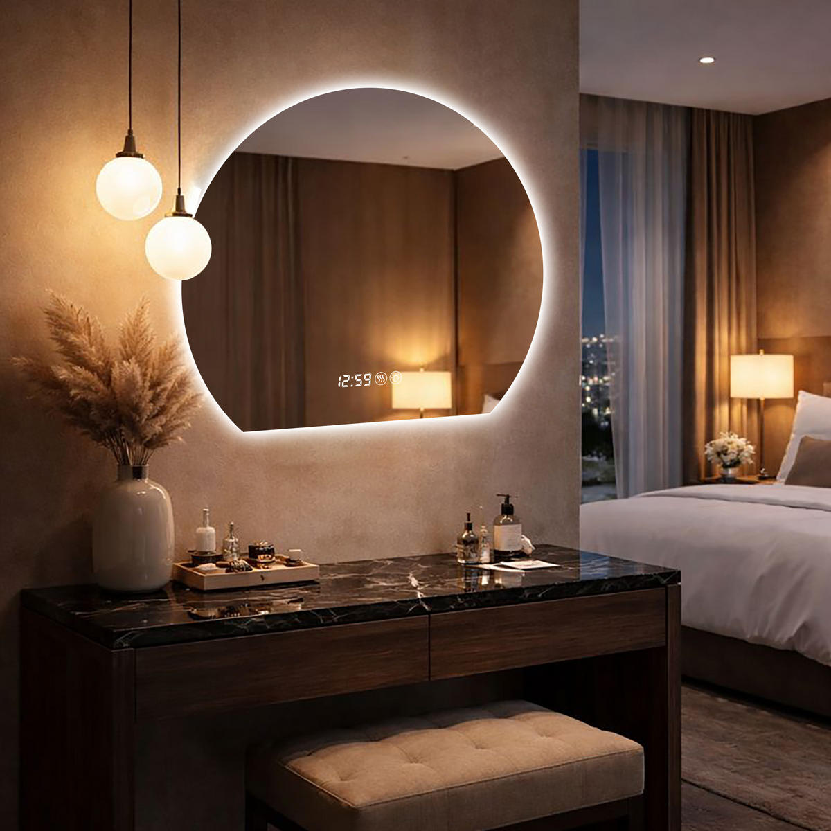 LED Badezimmerspiegel 80x72x2.5cm Silber, dimmbar mit 3 Lichtfarben, Entspiegelung & Smart-Display - Silberfarben, Glas (2.5/80/72cm) - Modfu