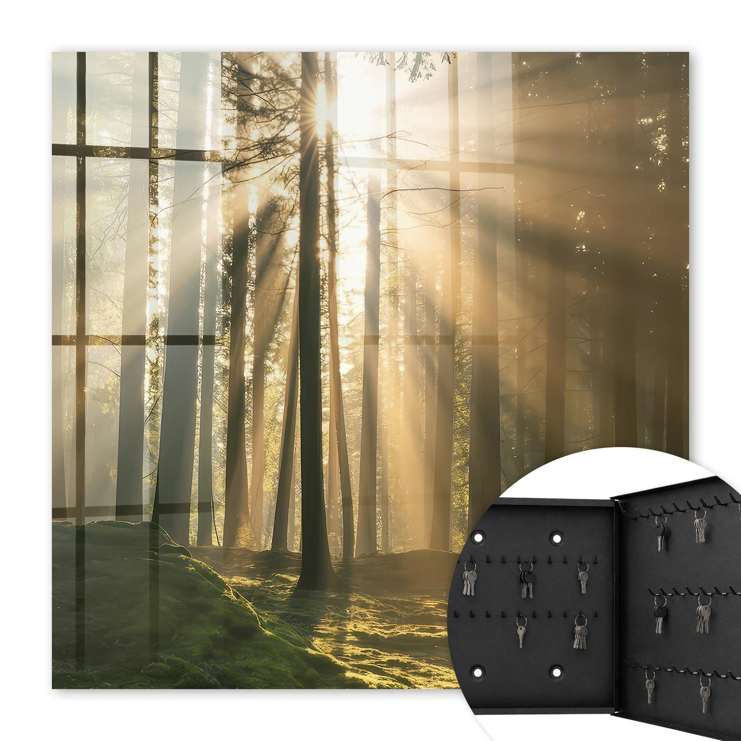 SCHLÜSSELBOX Schwarz 30x30 cm- Türöffnung nach rechts - Waldlicht - Grün, Metall (30/30/5cm) - TULUP