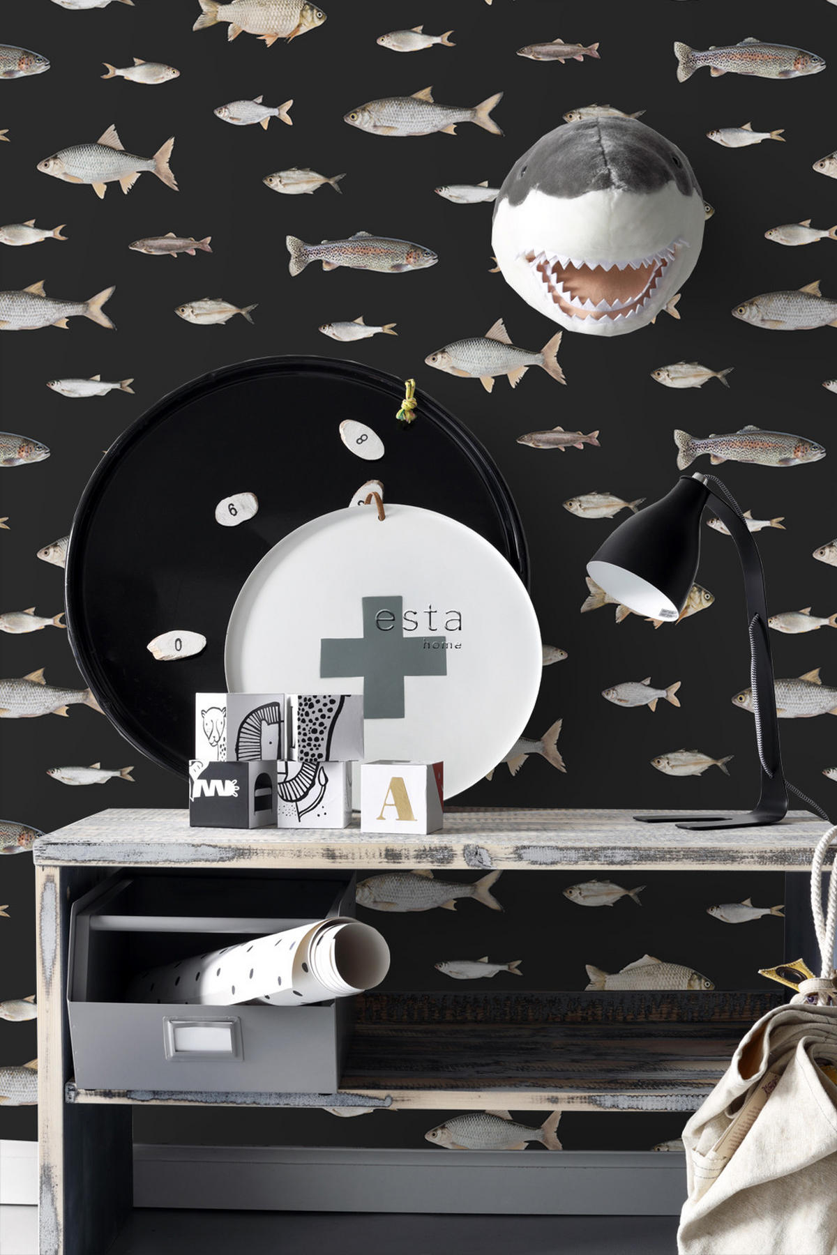 TAPETE Fische 50 x 900 cm - Schwarz, Papier (50/900cm) - ESTAhome