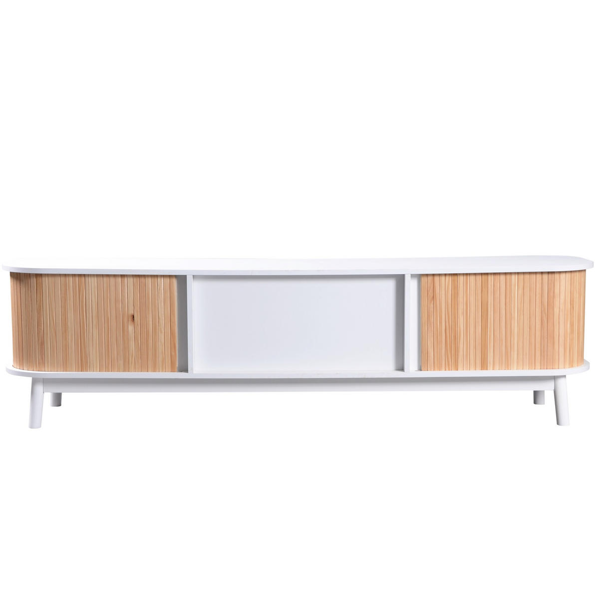 TV-SCHRANK aus MDF 170x39,5x46 cm Weiß/Holzfarben mit Türen und Schubladen in Rattanoptik - Weiß, Holzwerkstoff (170/39.5/46cm) - Modfu