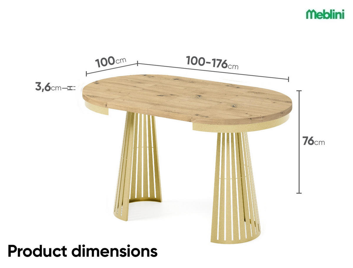 ESSTISCH Cone Bis - Goldfarben/Eiche Artisan, Holzwerkstoff/Metall (100/100/76cm) - Meblini