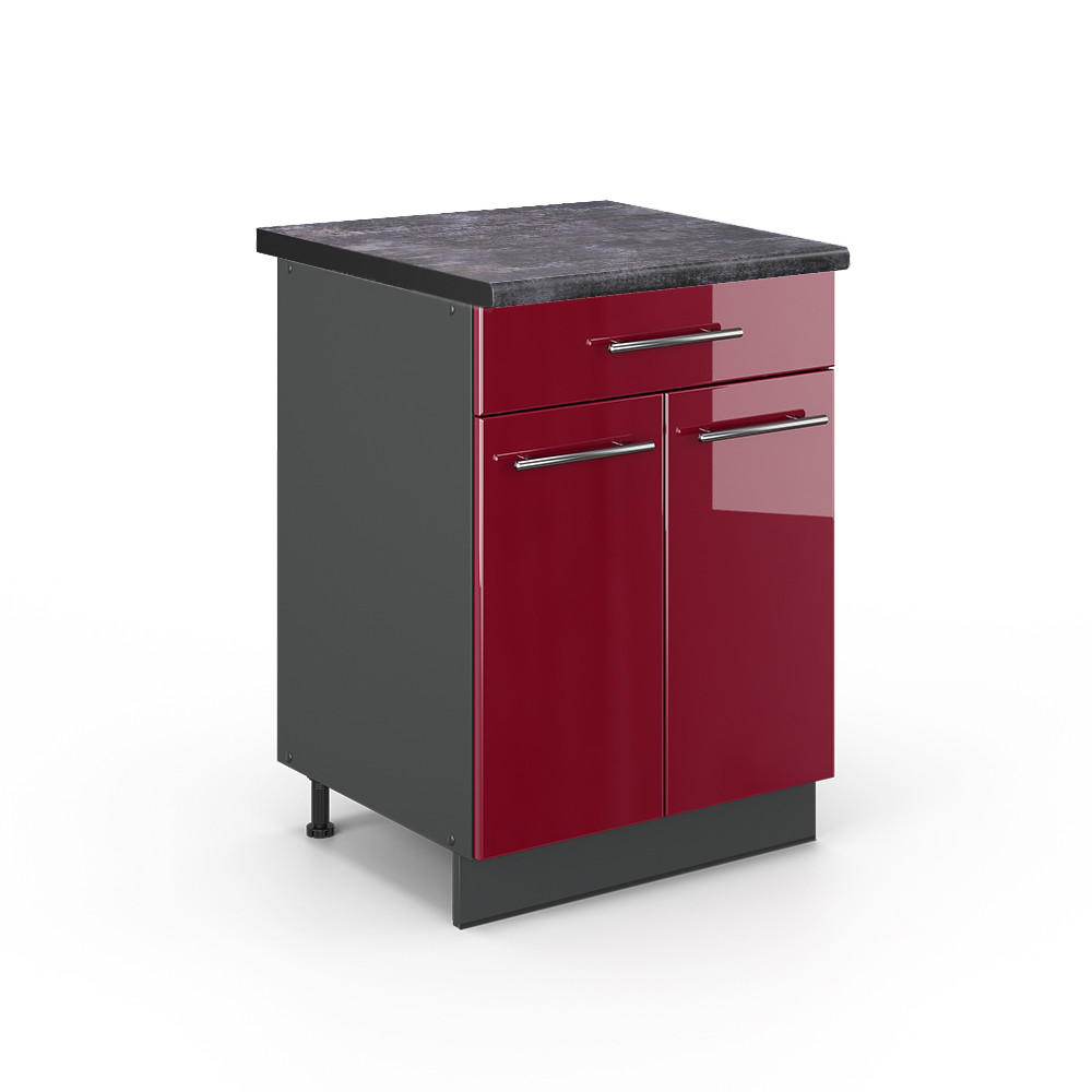 KÜCHENUNTERSCHRANK Fame-Line Bordeaux Hochglanz 60 cm mit Schublade AP Anthrazit - Bordeaux/Anthrazit, Holzwerkstoff (60/82/60cm) - Vicco