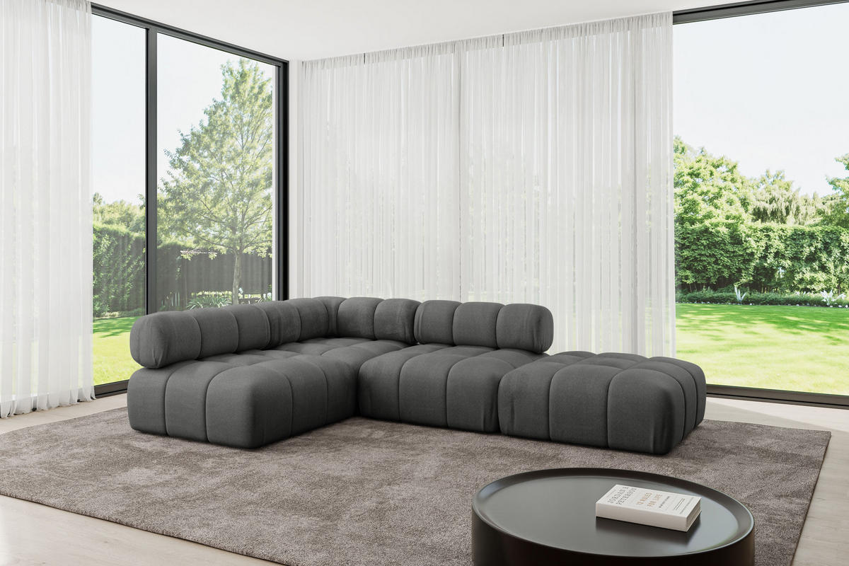 ECKSOFA modulares Sofa Favio-L1 - 285x190x70 cm Dunkelgrau Velours - Dunkelgrau, Holzwerkstoff/Textil (285/190cm) - ALTDECOR