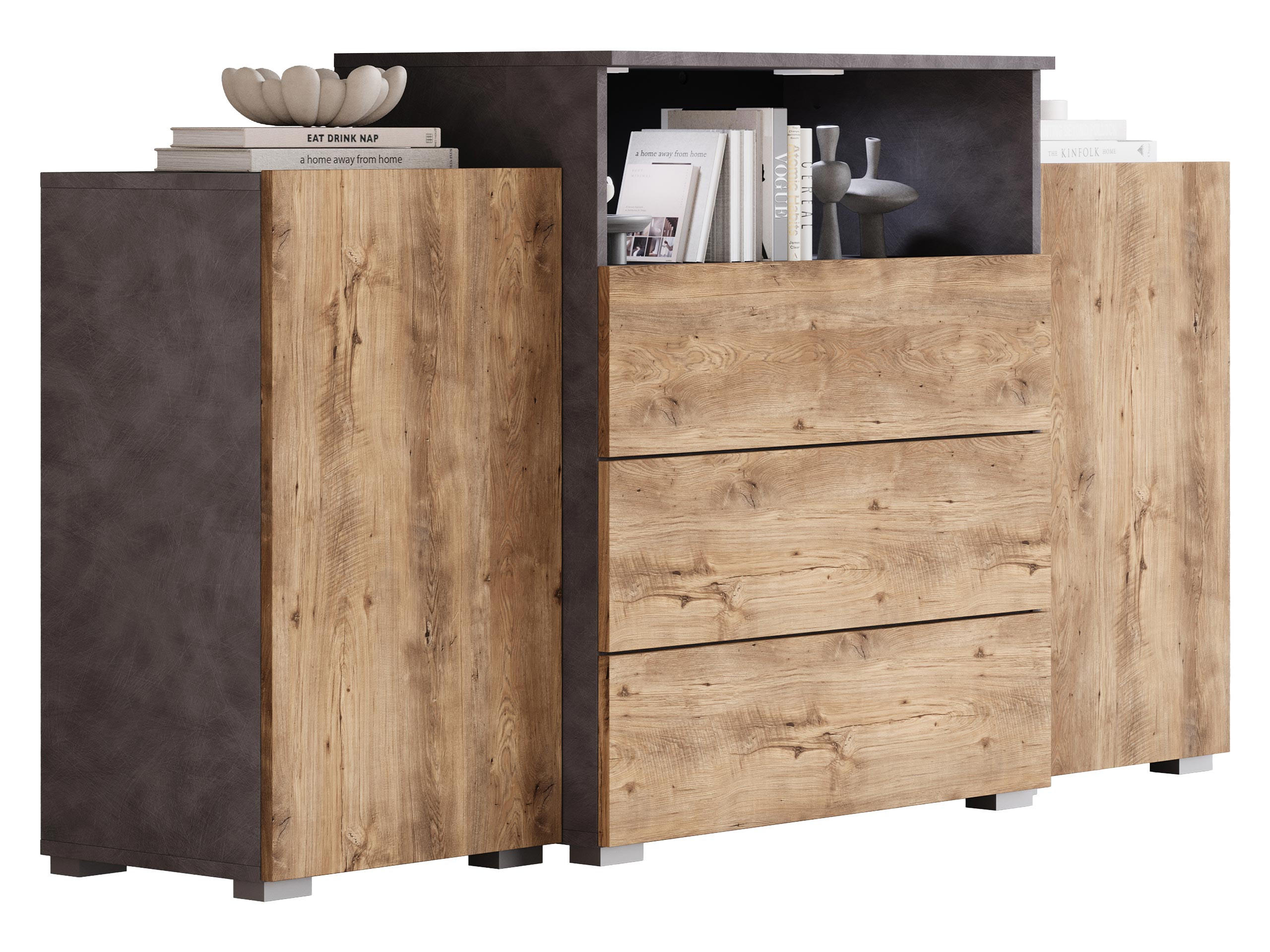 SIDEBOARD Urban III - weißer LED Beleuchtung - Alufarben/Braun, Holzwerkstoff/Kunststoff (150/81/39cm) - MIRJAN24