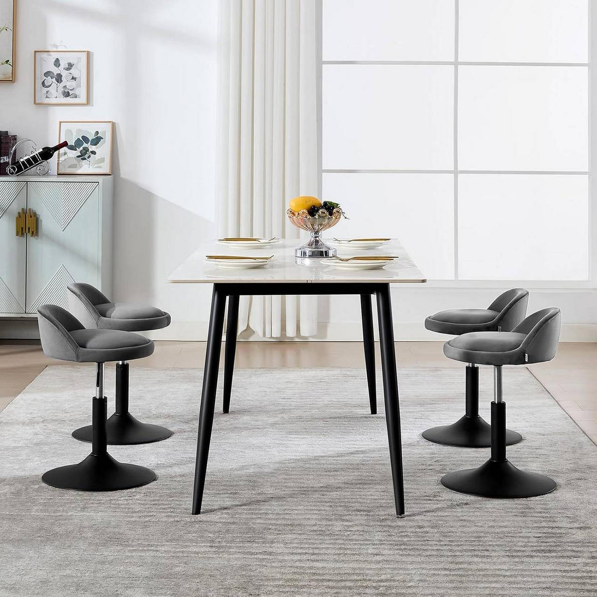 BARHOCKER 2er Set, Samt, Dunkelgrau+Schwarz - Dunkelgrau/Schwarz, Textil/Metall (38.5/49.5/43cm) - Woltu