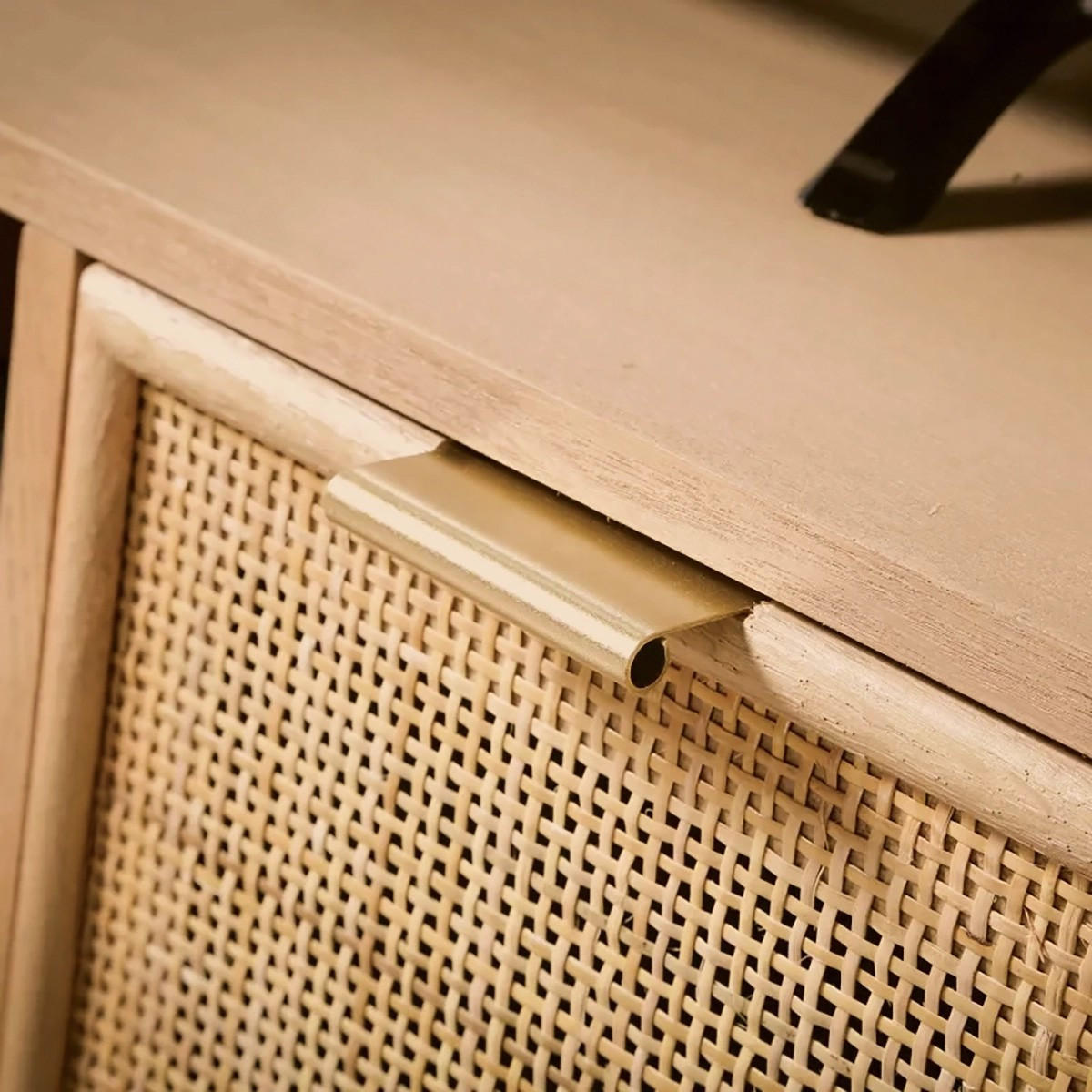 TV-MÖBEL mit 2 Schubladen Vorderseite aus Rattan - L100 cm - Eschefarben, Holzwerkstoff (42/45/100cm) - Calicosy