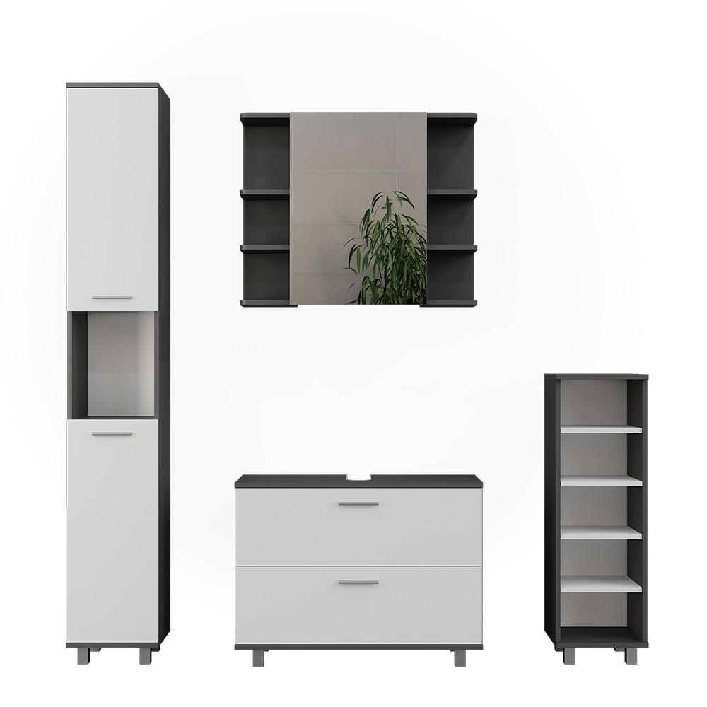 BADRUMSMÖBELSET Ilias Antracit/vit 4 delar Antracit, Vit 60.8/80.2/33 cm