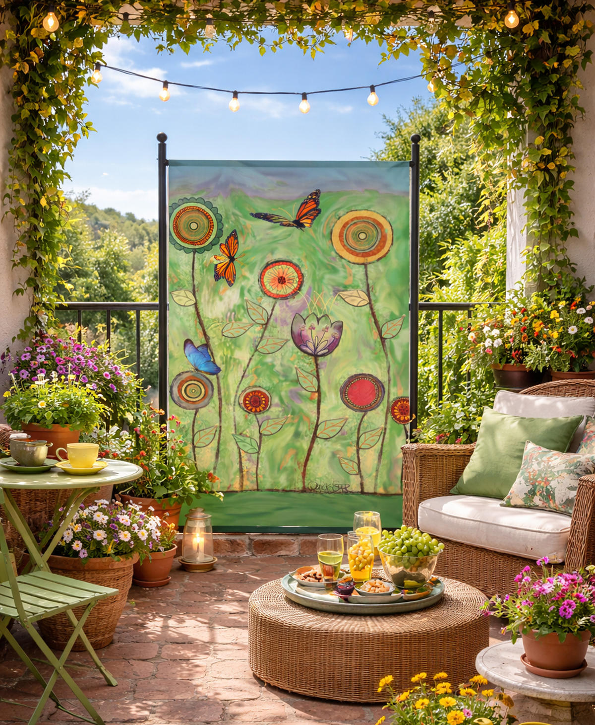 PARAVENT 1-tlg. 180x78 cm Green Flowers - Multicolor/Grün, Metall (78/180cm) - QUICK STAR