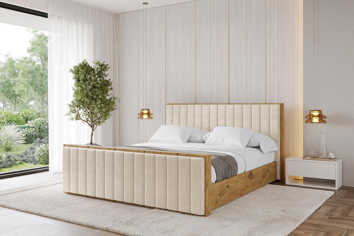 POLSTERBETT mit Bettkasten, Fußteil und Lattenrost, Boxbett mit Matratze H3/H4 - ENZO4-Z 120x200 Beige - Creme, Holzwerkstoff/Textil (120/200cm) - ALTDECOR