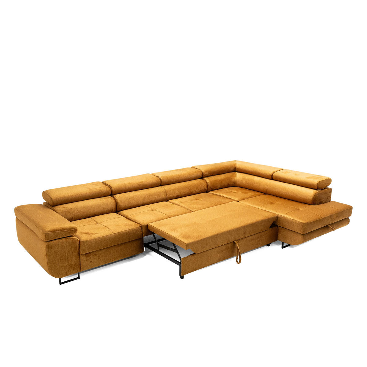 ECKSOFA WILD MAXI L Rechts mit Schlaffunktion 125x195 Velours Gold - Chromfarben/Goldfarben, Holz/Textil (203/350cm) - Muffo