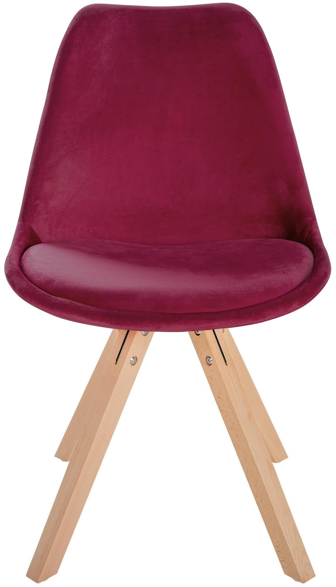 STUHL Samt bordeauxrot - Bordeaux/Naturfarben, Holz/Textil (48/81/54cm) - CLP