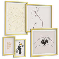 BILDER SET 5er Set - 50x50 cm & 20x30 cm & 40x60 cm Goldrahmen - Minimalistische Boho-Illustrationen - Goldfarben, Kunststoff (40/60cm) - TULUP