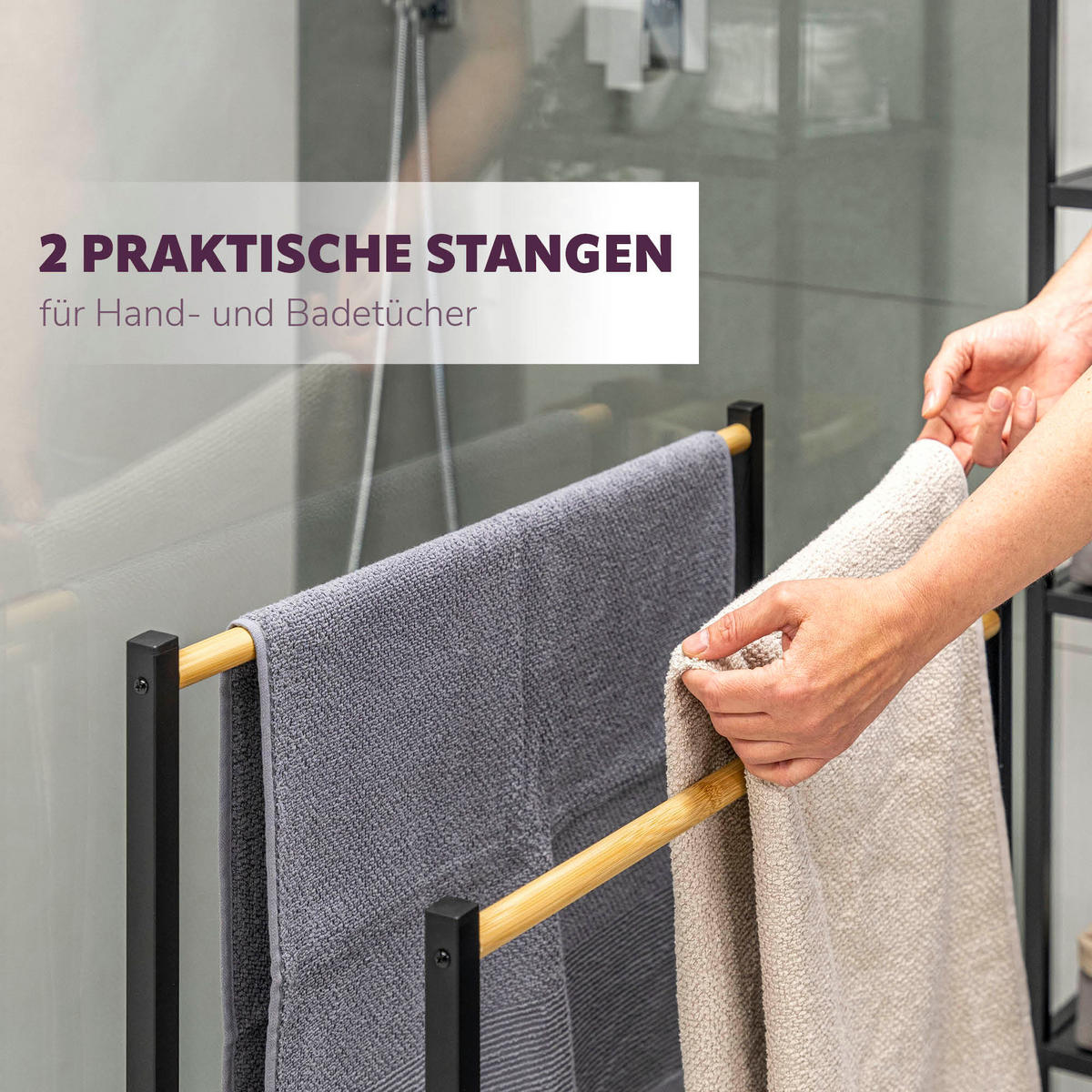 STAND-HANDTUCHHALTER, Metall, schwarz - Schwarz, Metall (65/21/96cm) - eluno