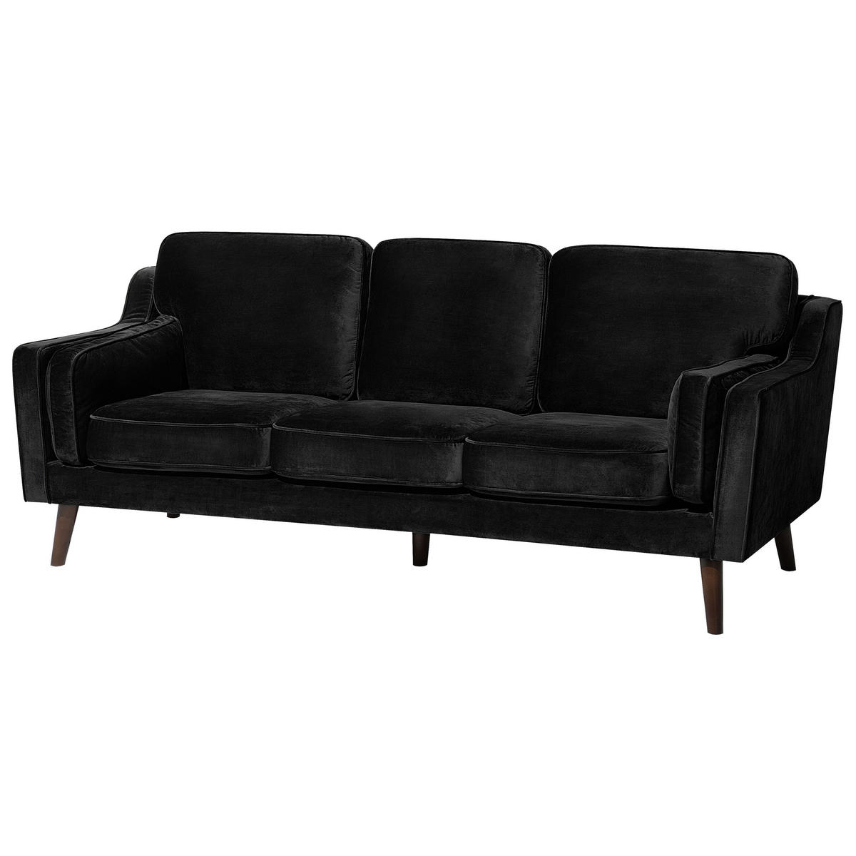 3-SITZER-SOFA Samtstoff Schwarz Lokka - Schwarz, Textil (204/85/83cm) - Beliani