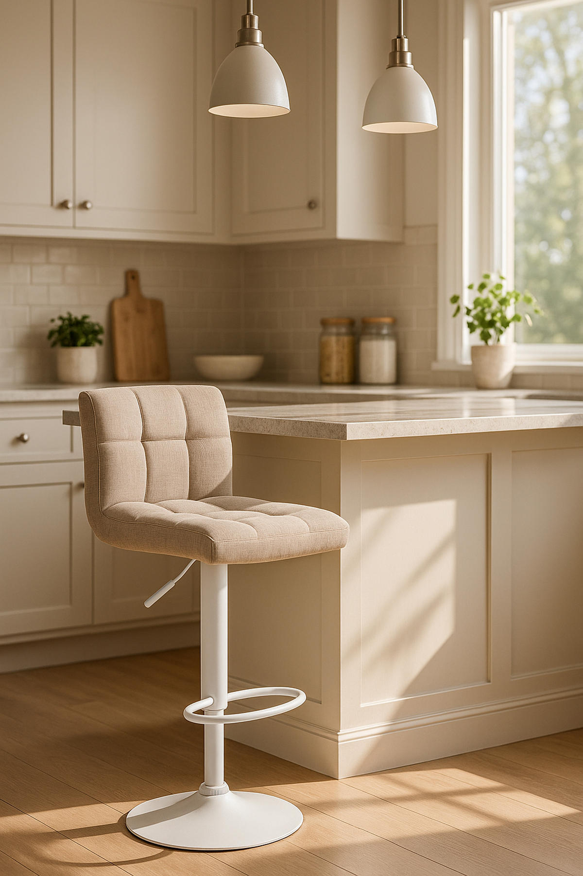 BARHOCKER Cala Stoff weiß creme - Naturfarben/Weiß, Textil/Metall (46/114/47cm) - TPFLiving