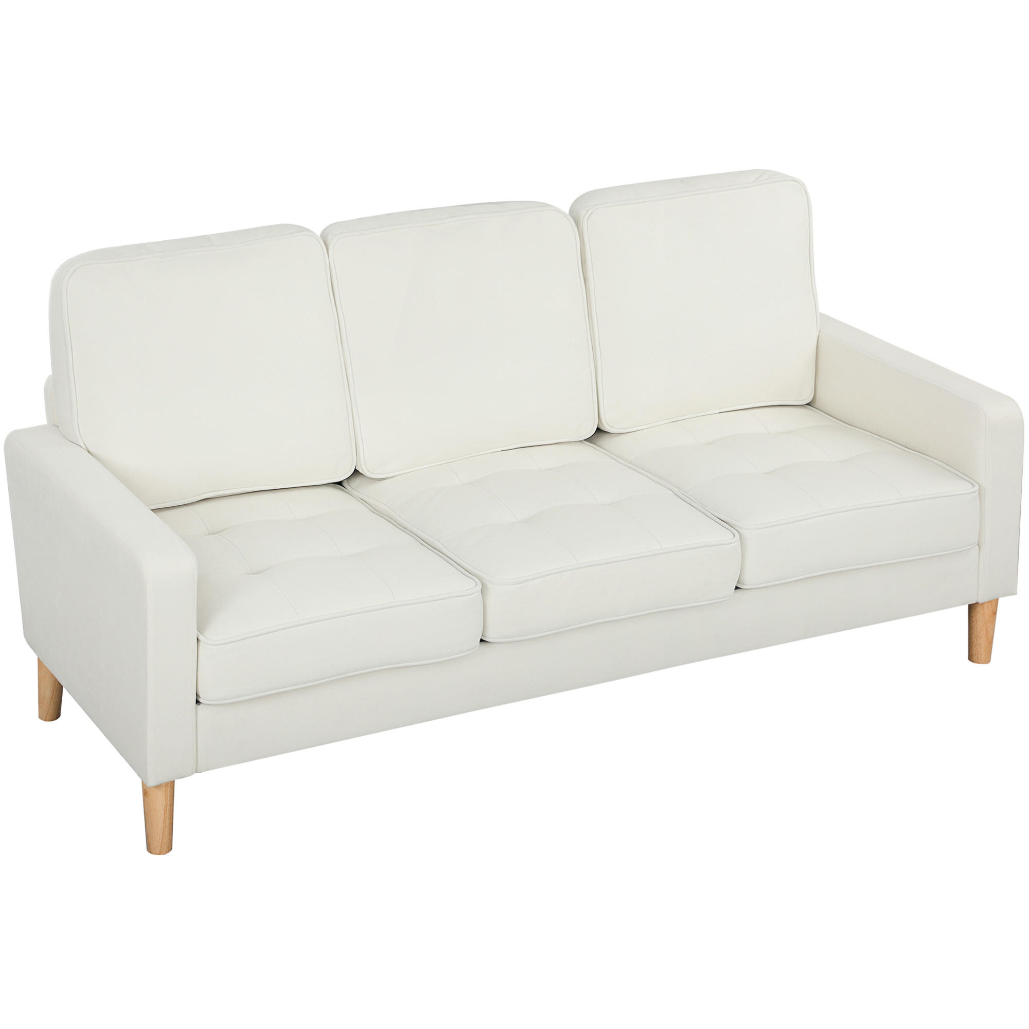 3-SITZER Sofa, Couch mit Armlehnen, Getufteter Rückenlehne, Samtoptik, Creme - Creme/Naturfarben, Holz/Textil (79/82/185cm) - HOMCOM
