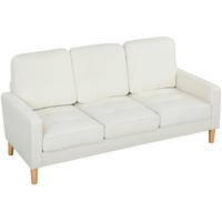 3-SITZER Sofa, Couch mit Armlehnen, Getufteter Rückenlehne, Samtoptik, Creme - Creme/Naturfarben, Holz/Textil (79/82/185cm) - HOMCOM