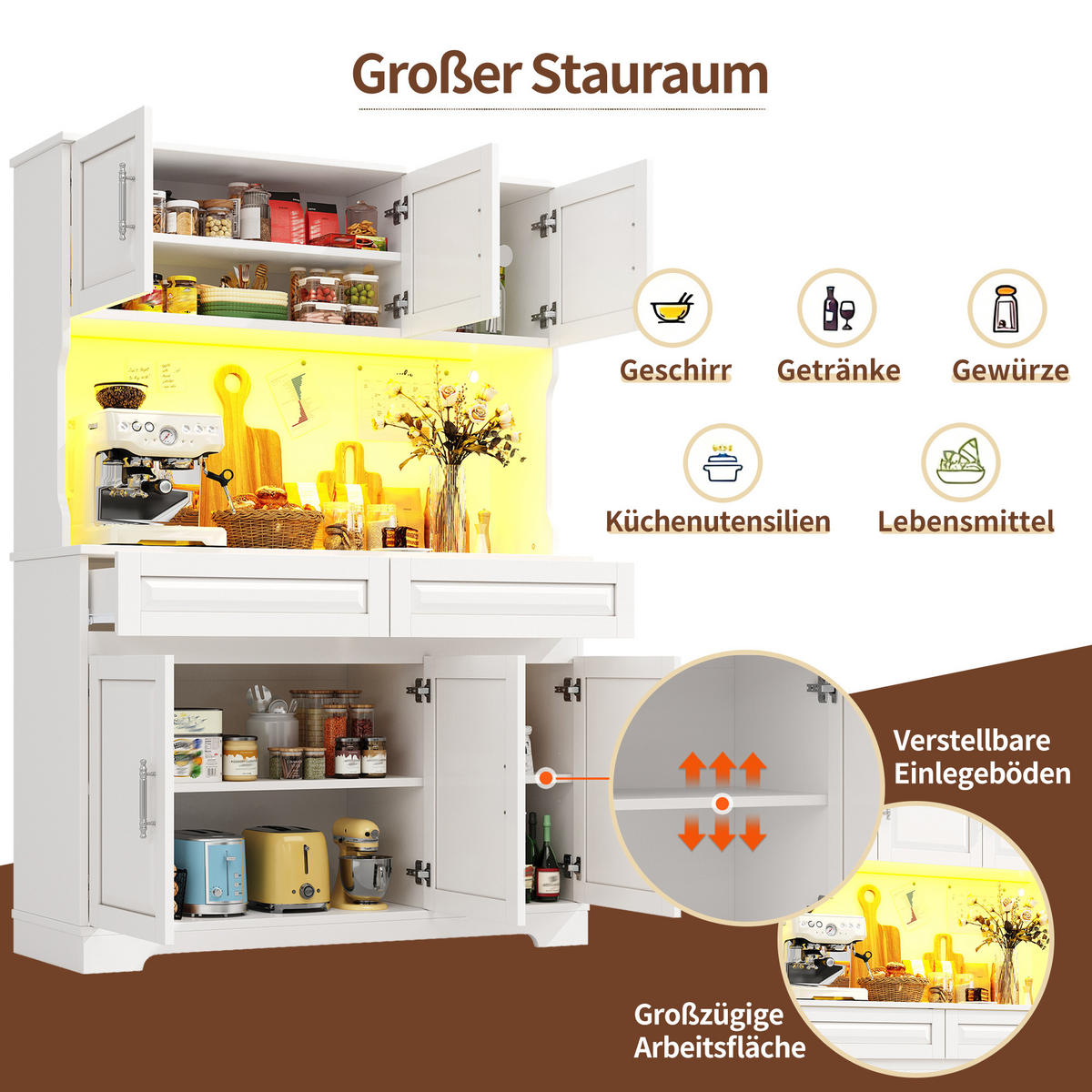 BUFFETSCHRANK App-Steuerung Weiß 108/40/180 cm - Weiß, Holz (108/180/40cm) - PANGIVO