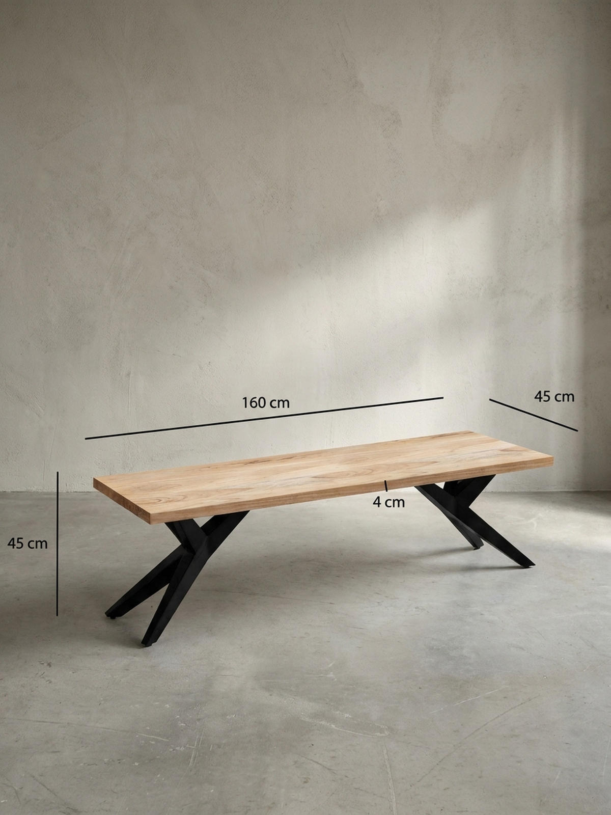 ESSZIMMERBANK Massivholz Metall Loft-Stil, Akazie 160x45x45 cm - Schwarz/Braun, Holz/Metall (160/45/45cm) - KADIMA DESIGN