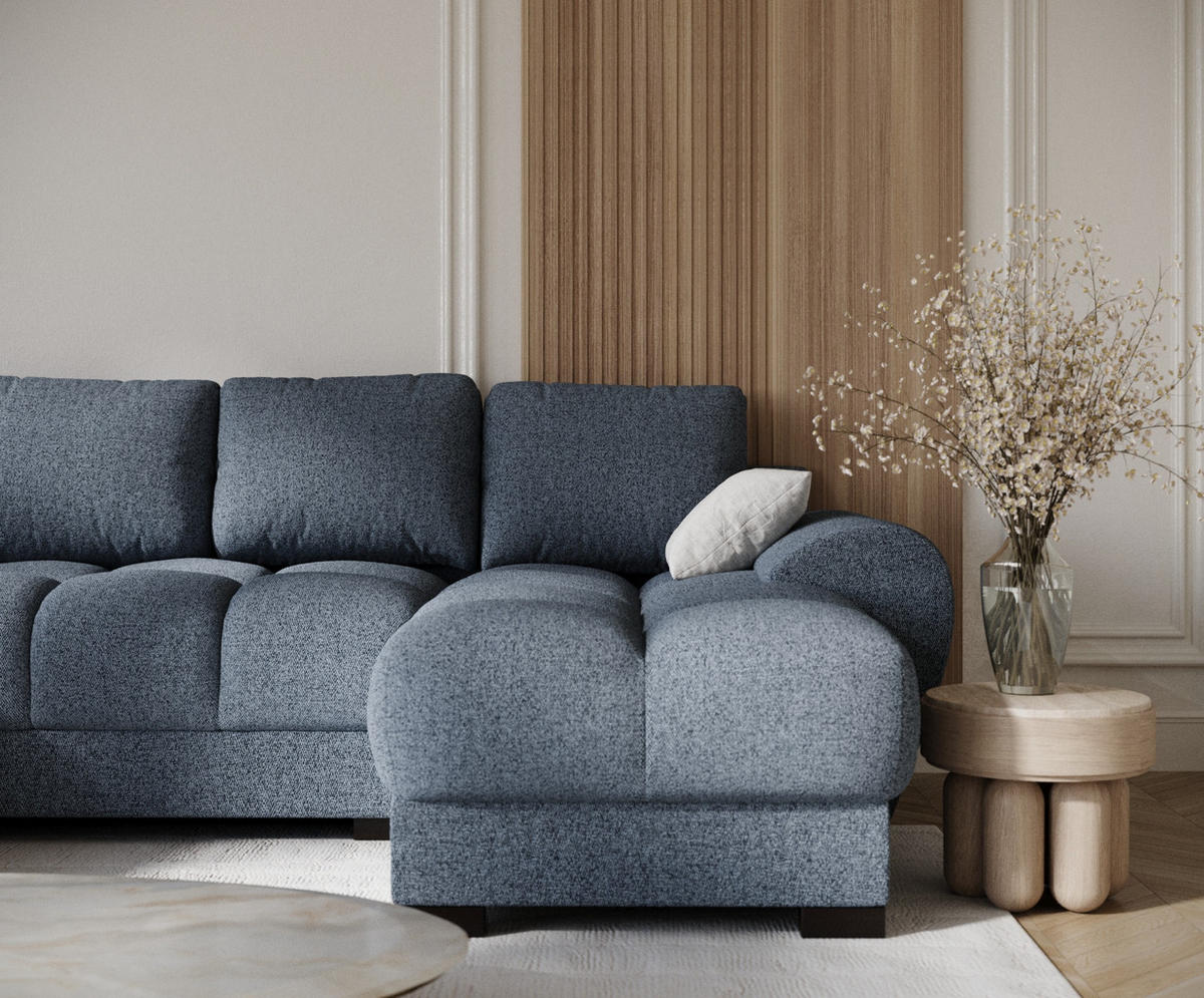 WOHNLANDSCHAFT Peebles Denimblau Webstoff - Schwarz/Dunkelblau, Holz/Holzwerkstoff (330/90/175cm) - Maison de Reve