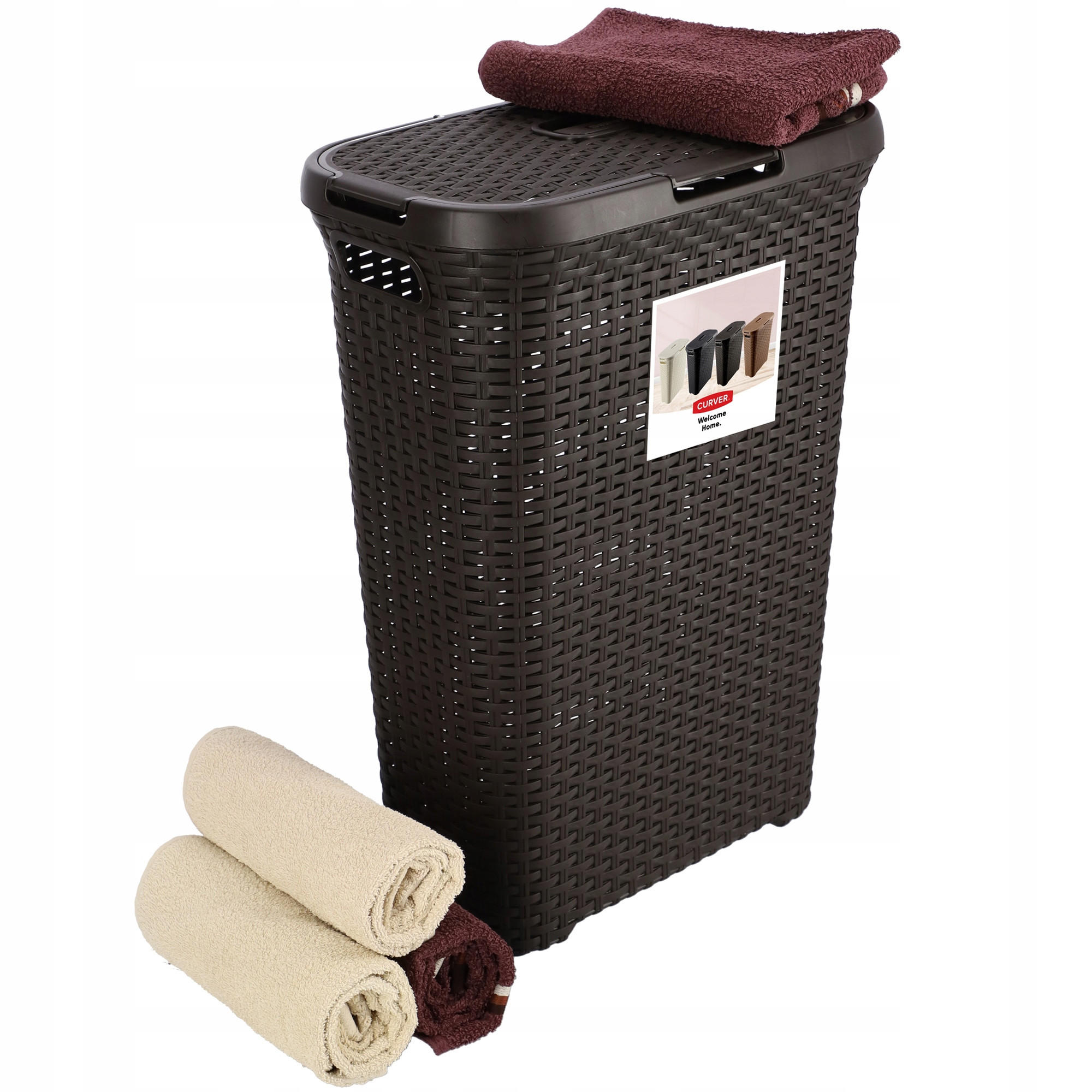 WÄSCHEKORB mit Deckel 40L - Braun, Kunststoff (45/61cm) - KADAX