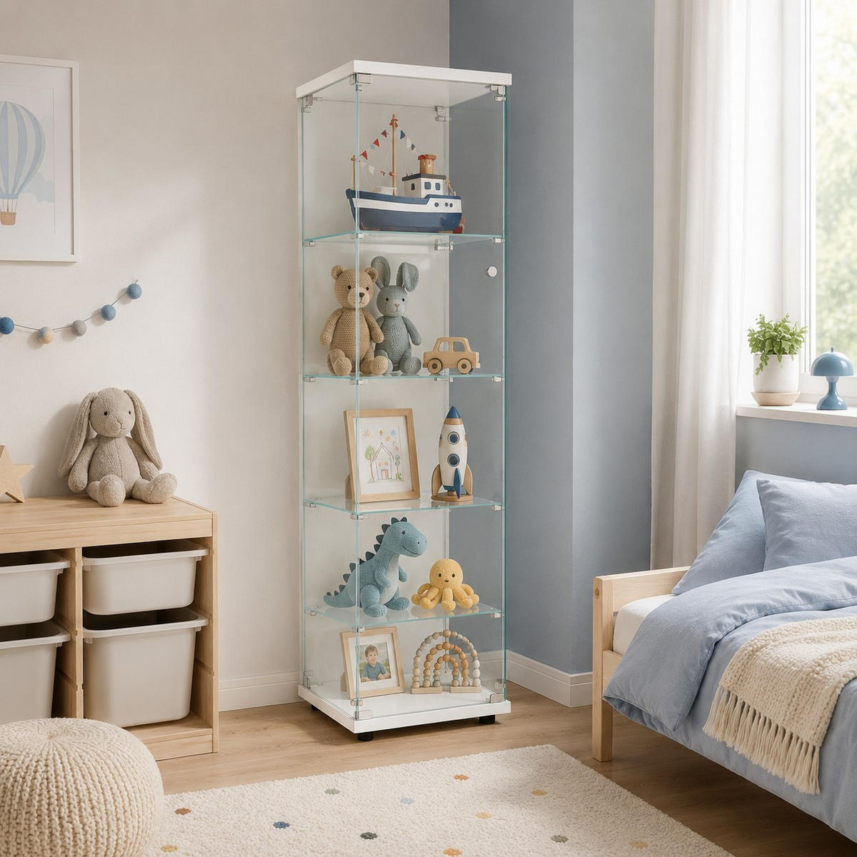 SAMMLERVITRINE WEISS 4 Etagen Glas Schrank Für Figuren Wein Bücher - Weiß, Glas (14.37/64.56/16.73cm) - SHOPENTRA