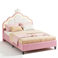 POLSTERBETT 90x200 cm mit höhenverstellbarem Kopfteil & RGB-LED – Kinderbett Bettgestell für Mädchen, Samt, Rosa - Pink, Holz/Metall (90/200cm) - BursDany