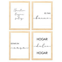 POSTER Set mit 4 Zuhause TypografieStil A4 Rahmen aus hellem Holz - Beige, Papier (29.7/3cm) - Nacnic