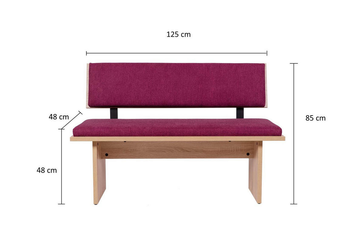 SITZBANK Die Stilvolle - Eichefarben/Violett, Holzwerkstoff/Textil (48/85/125cm) - Kundler Home