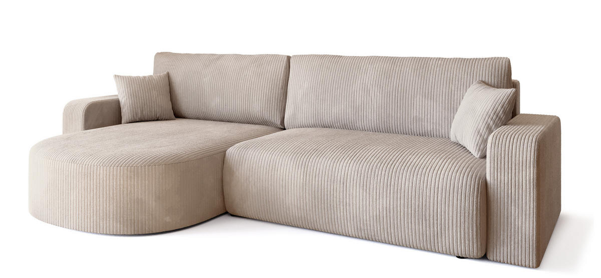 ECKSOFA Bisk mit Schlaffunktion Vanille Cordstoff - Creme, Textil (275/170cm) - Bromarkt