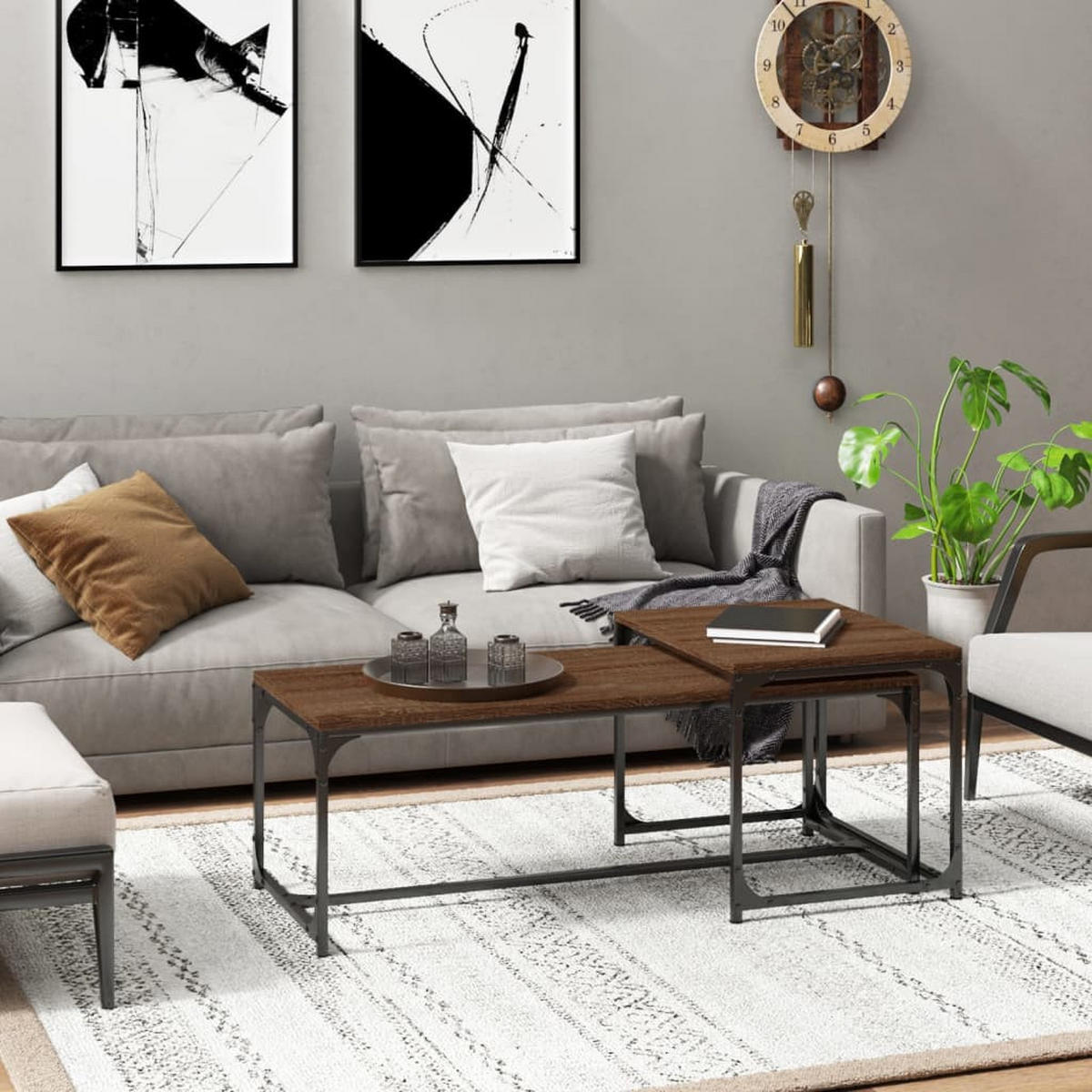 COUCHTISCHE 2 Stk. Braun Eichen-Optik Holzwerkstoff - Braun, Holzwerkstoff (100/50/40cm) - furnicato