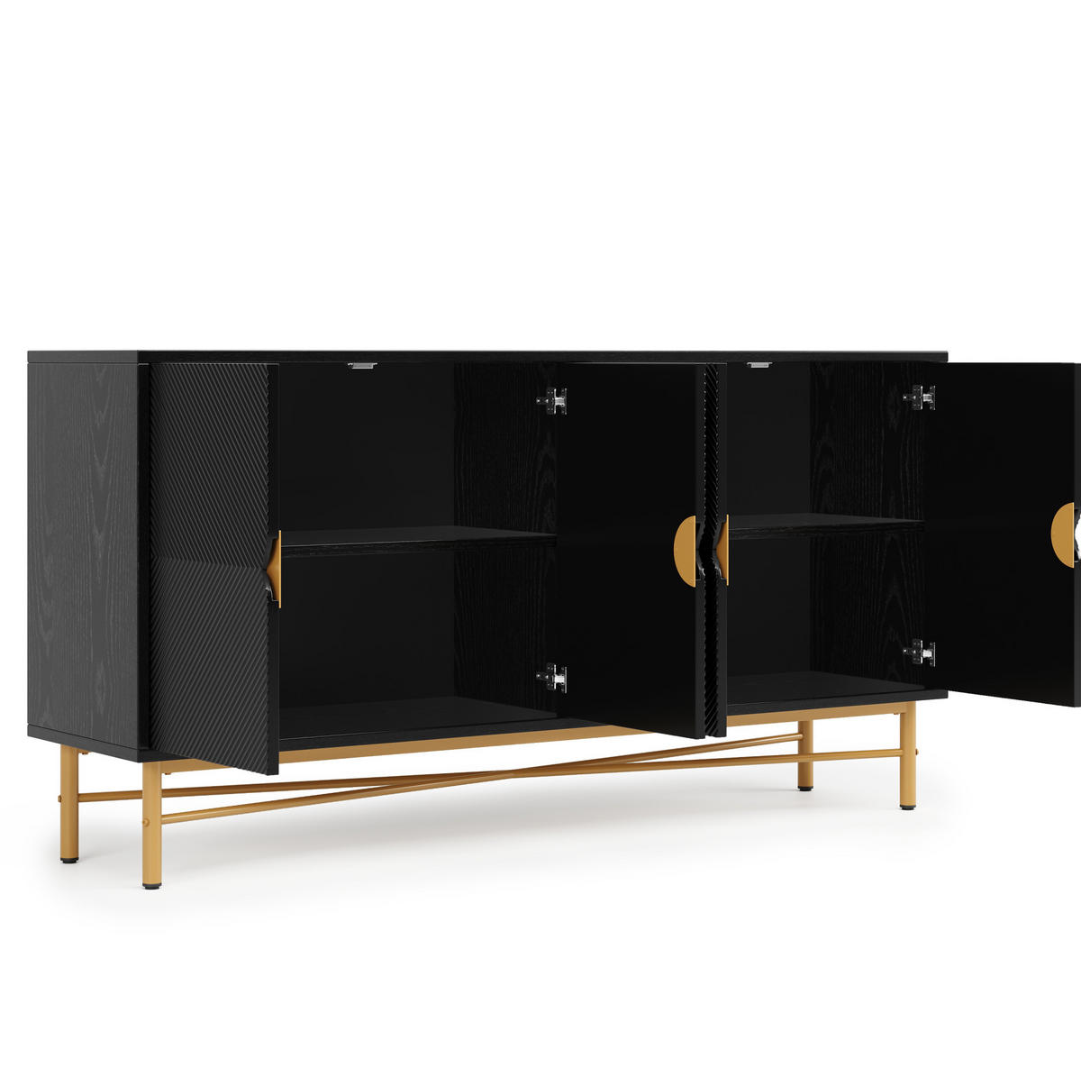 SIDEBOARD 160/40/82 cm Schwarz aus MDF und Spanplatte mit 4 Türen, Soft-Close und Goldakzenten - Schwarz, Holzwerkstoff (40/82/160cm) - OKWISH