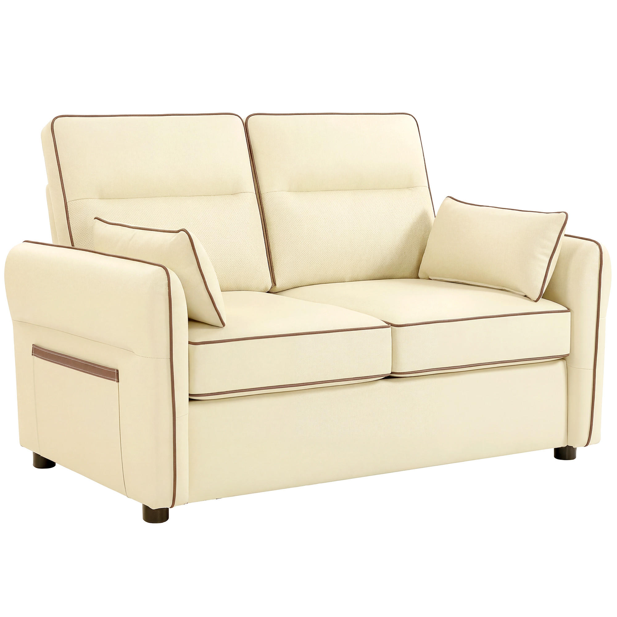 SOFA, 2-Sitzer, Kunstleder, dicke Polsterung, Seitentasche, beige, 136x81x90cm - Multicolor, Holzwerkstoff (136/90/81cm) - FORIOUS
