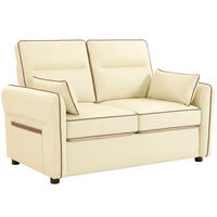 SOFA, 2-Sitzer, Kunstleder, dicke Polsterung, Seitentasche, beige, 136x81x90cm - Multicolor, Holzwerkstoff (136/90/81cm) - FORIOUS