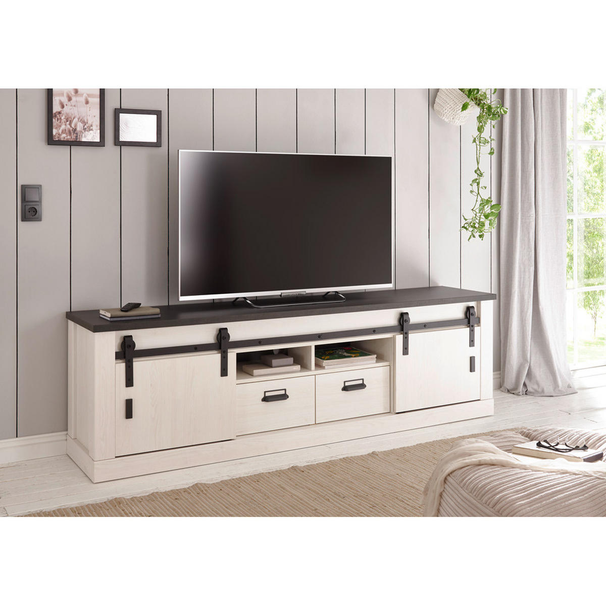 LOWBOARD Shelton-61 - Weiß, Holzwerkstoff (201/61/43cm) - Lomado