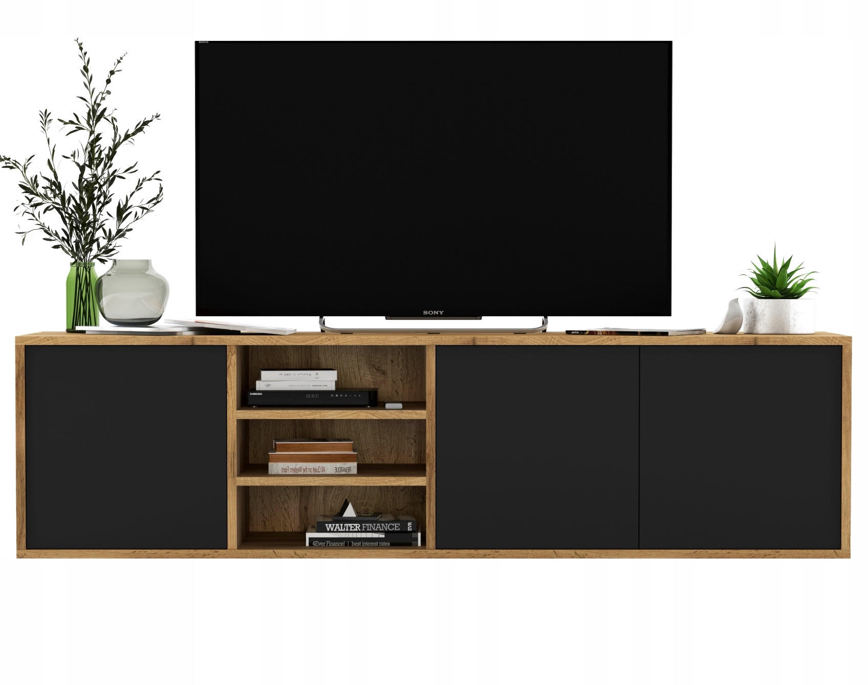 TV-LOWBOARD Apollo Eiche wotan Schwarz Matt 150 cm - Schwarz, Holzwerkstoff (150/39/35cm) - Meble Lindner