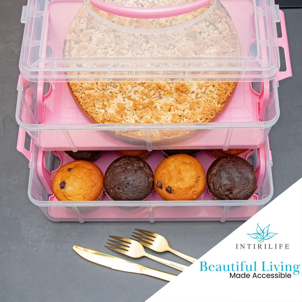 Thumbnail - Intirilife Transportbox, Pink, Kunststoff, 26.1x21.2x36.1 cm, Backen, Kuchentransportboxen