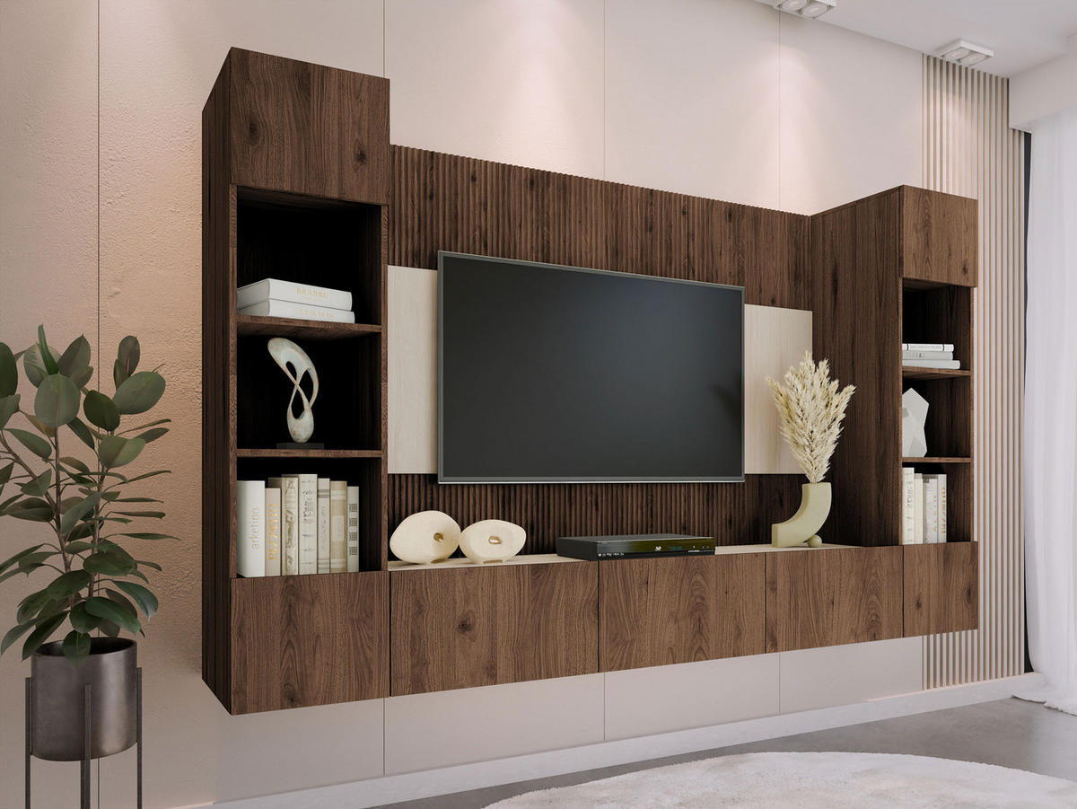 WOHNWAND Deromi I - Braun, Holzwerkstoff (260/150/38cm) - MIRJAN24