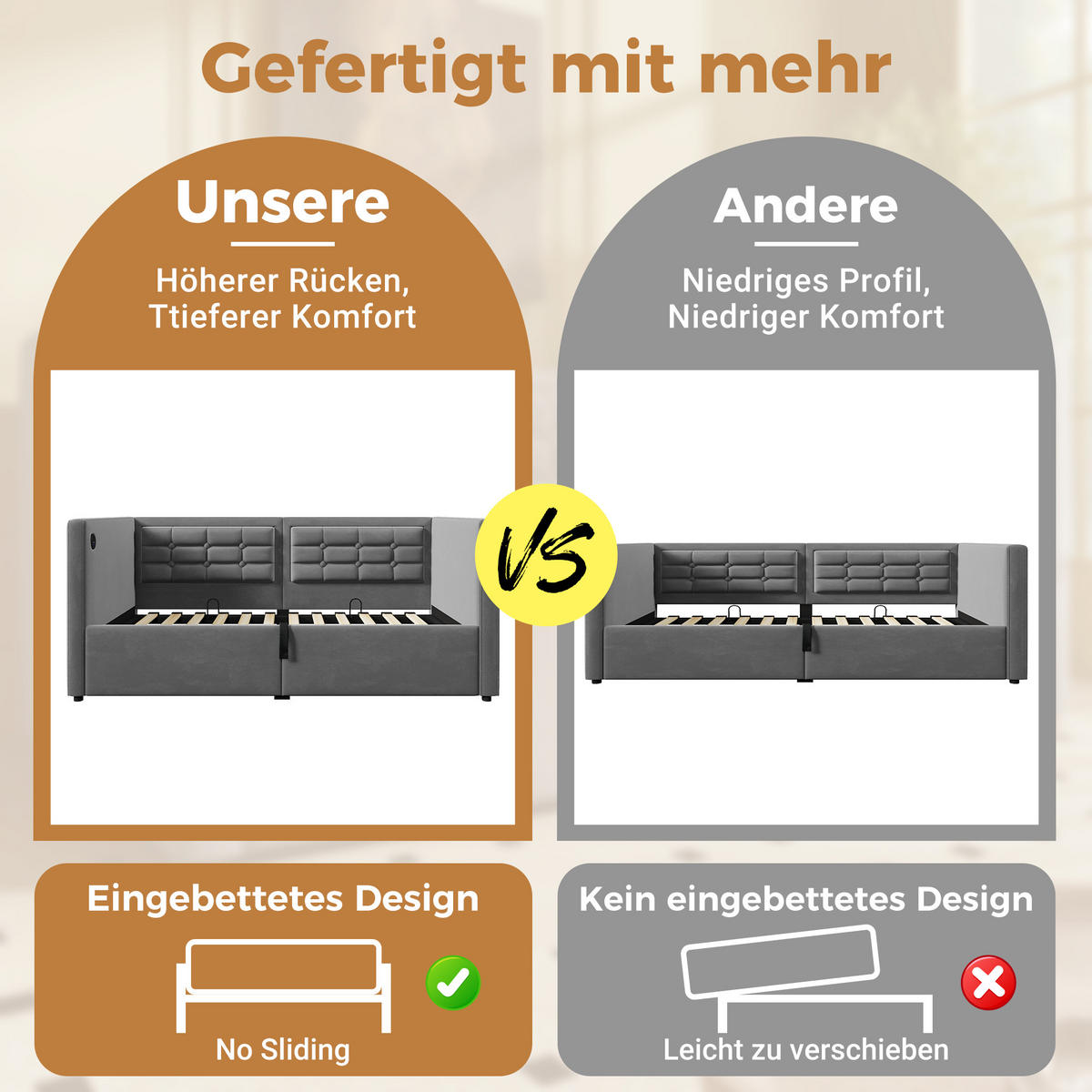 POLSTERBETT 90/190 cm mit USB- und Type-C-Anschluss, hydraulischem Stauraum und Samtbezug, Grau - Grau, Holz (90/200cm) - Redom