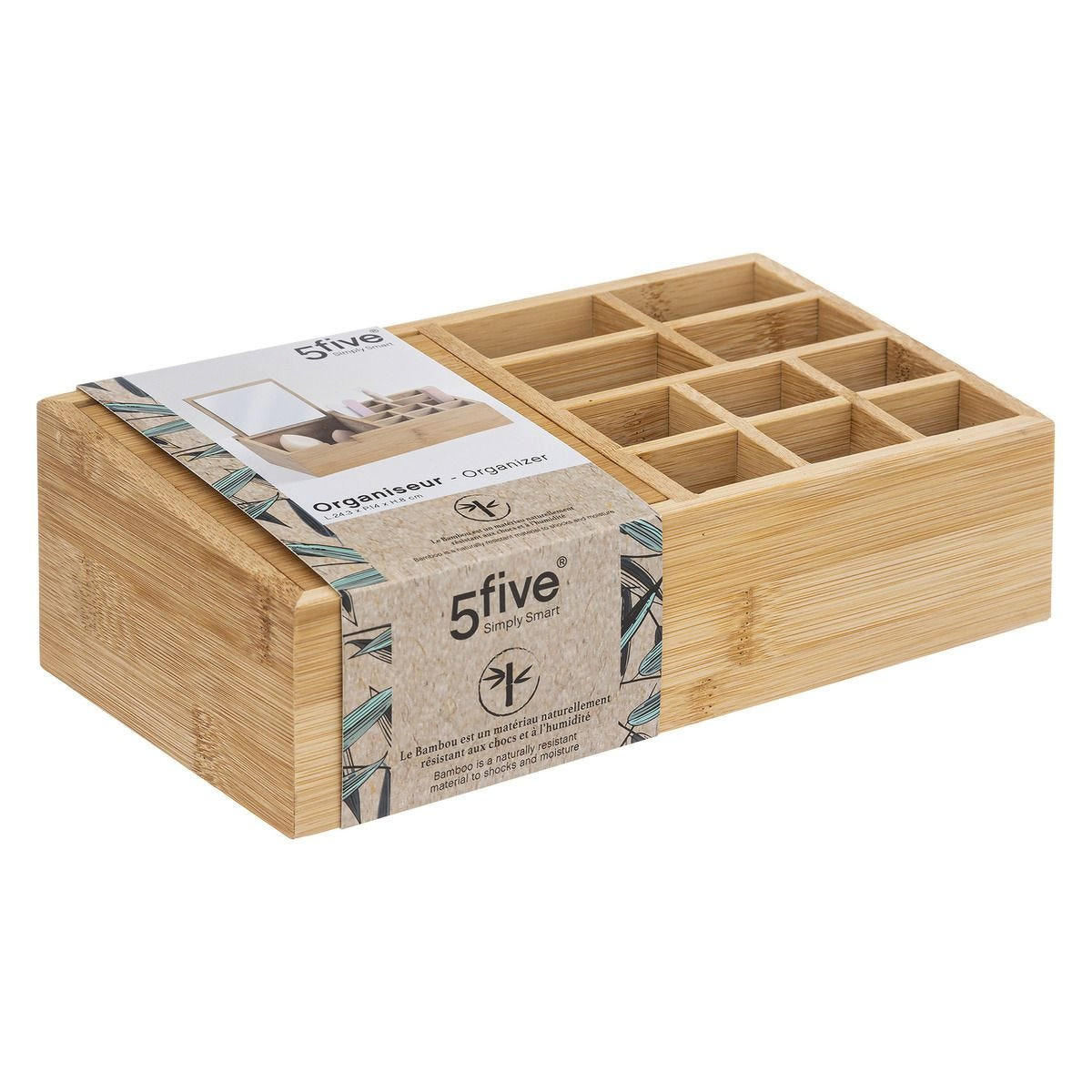 ORGANIZER aus Bambus mit Spiegel 24,3/8/14 cm - Braun, Naturmaterialien (8/14/24.3cm) - 5five Simply Smart