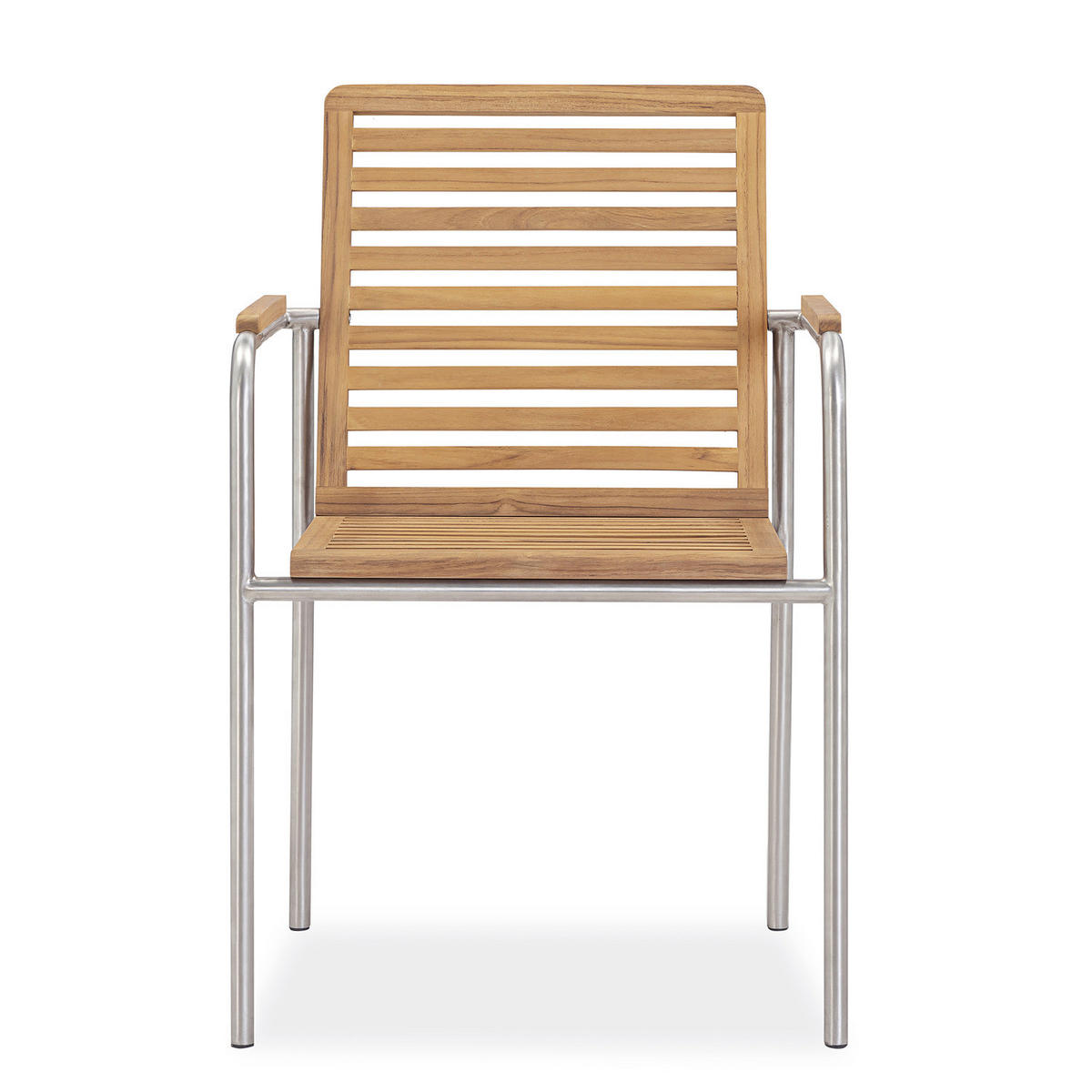 STAPELSTUHL - 2er-Set - Teak massiv / Edelstahl - Braun - Teakfarben, Holz/Metall (56/86/55cm) - home24