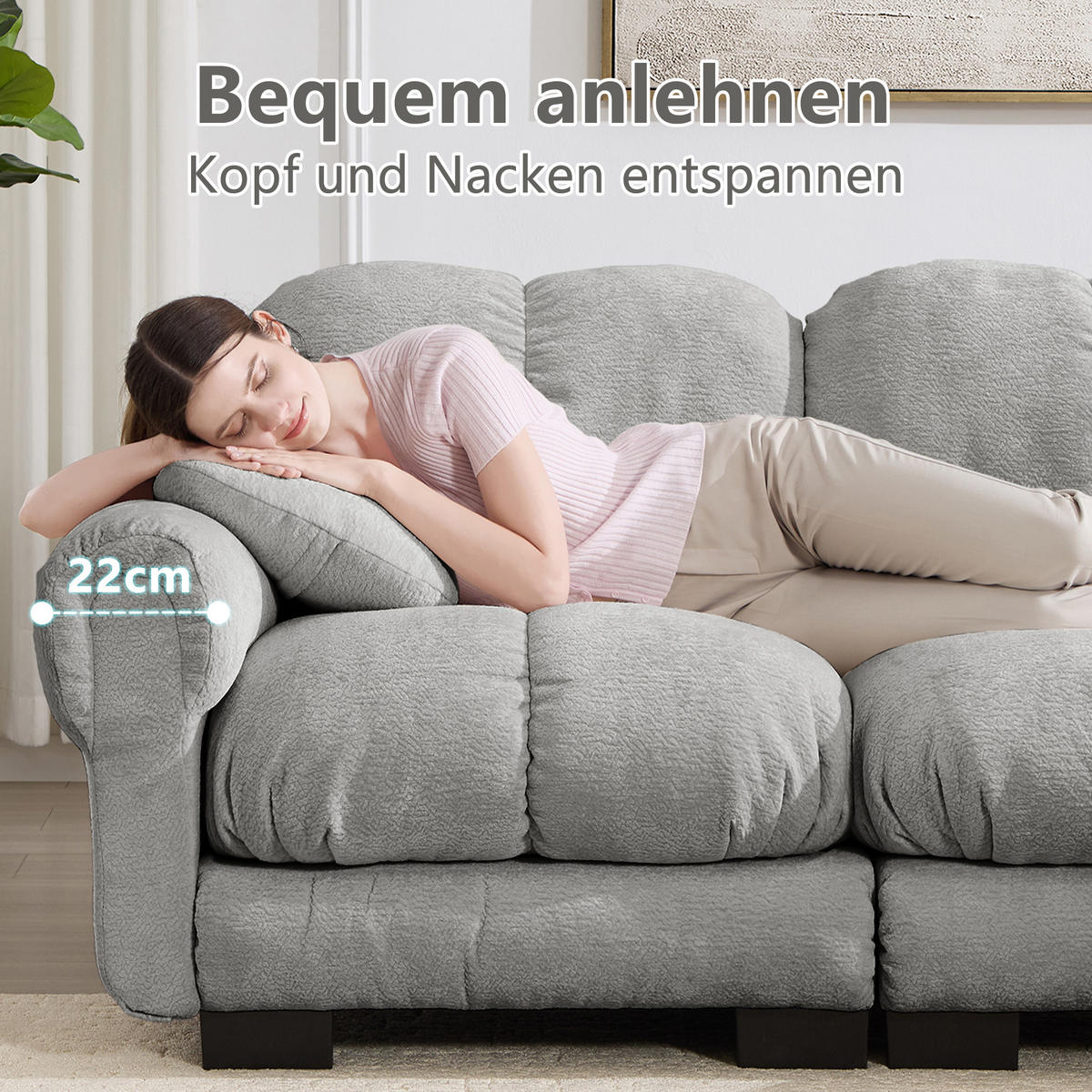 ECKSOFA 260/149/90 cm Hellgrau Cord mit mobiler Ottomane und 2 kleinen Dekokissen - Hellgrau, Textil (260/149cm) - Oxeza
