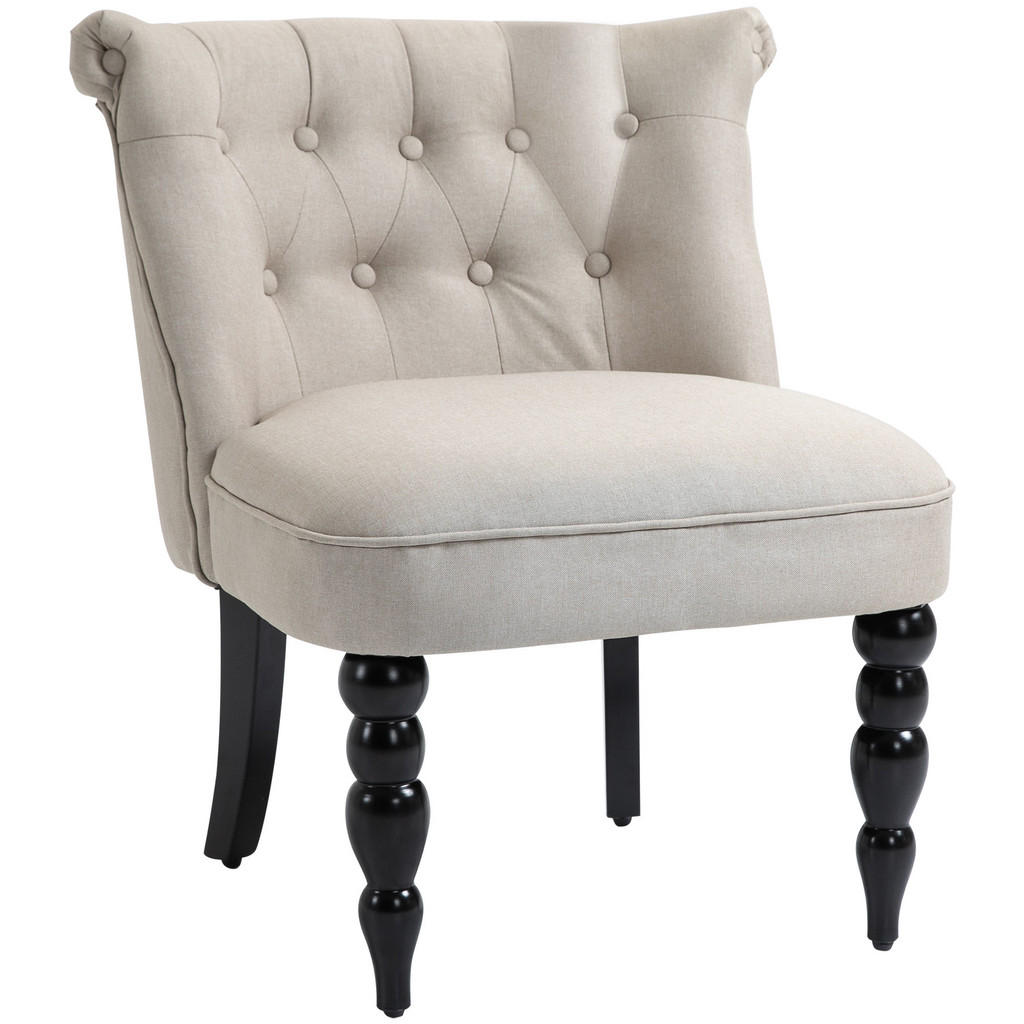 RELAXFÅTÖLJ vintage vilstol Relaxstol Linneklädsel Trästomme Beige+Svart