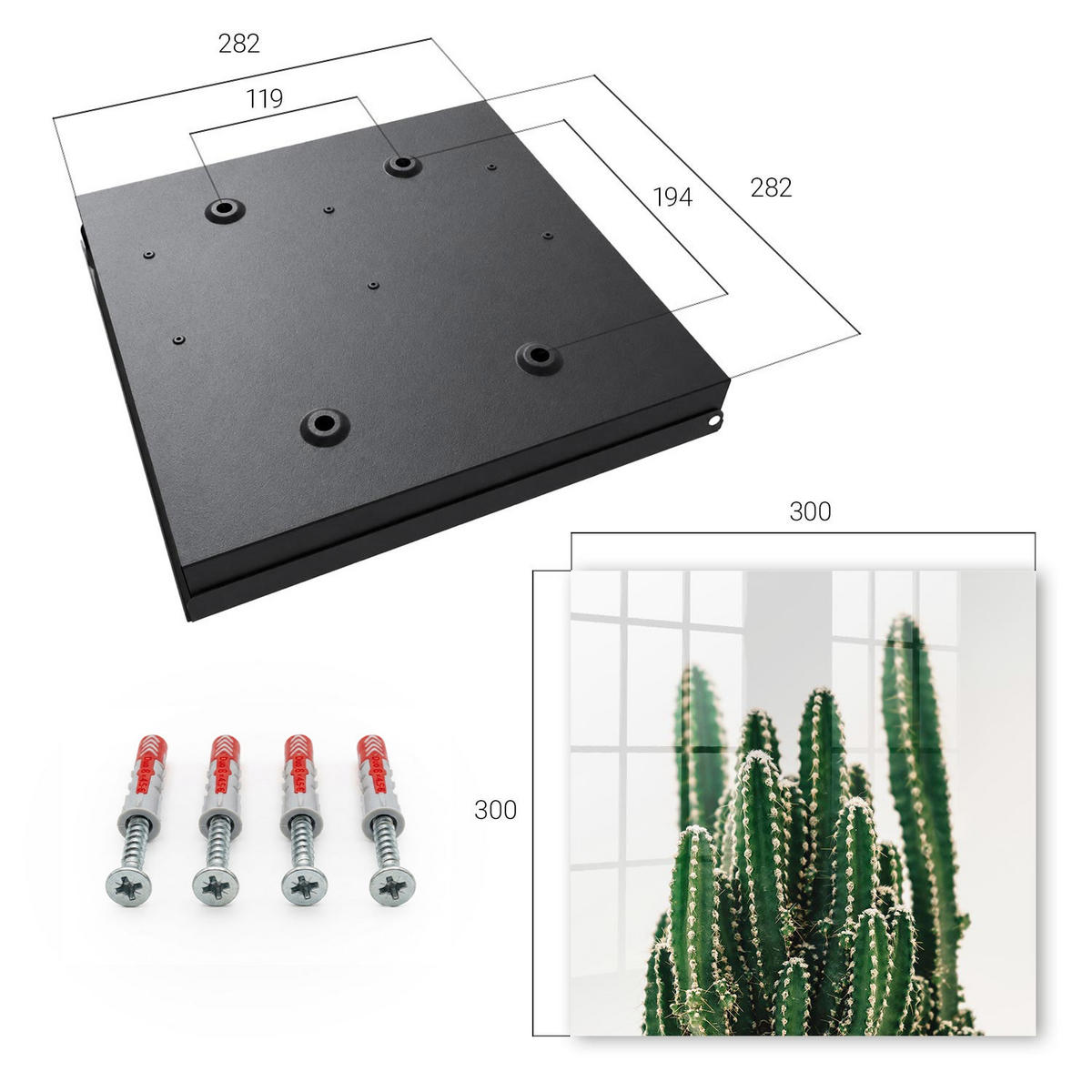 SCHLÜSSELBOX Schwarz 30x30 cm- Türöffnung nach rechts - Grüne Kakteen - Grün, Metall (30/30/5cm) - TULUP