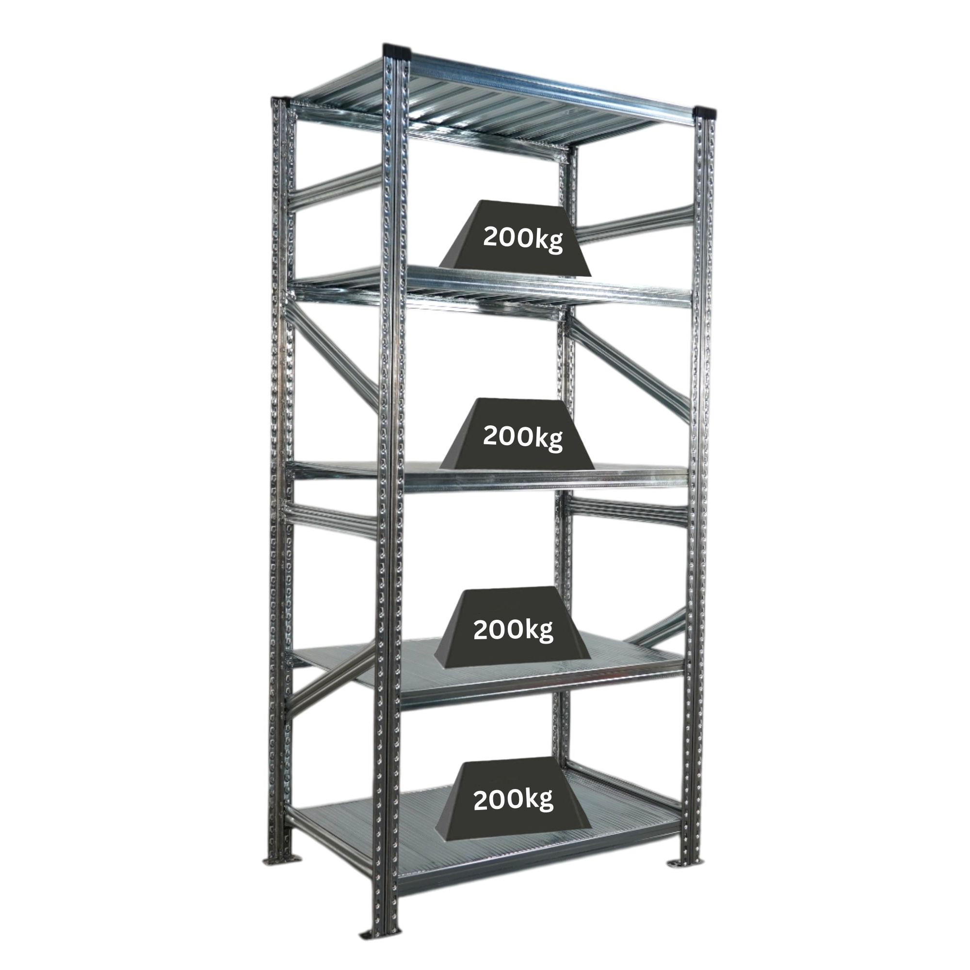 FACHBODENREGAL Proximo 200x90x70cm 5 Ebenen Fachlast 200 kg Beidseitig nutzbar Verzinkt - Silberfarben, Metall (90/200/70cm) - PROREGAL