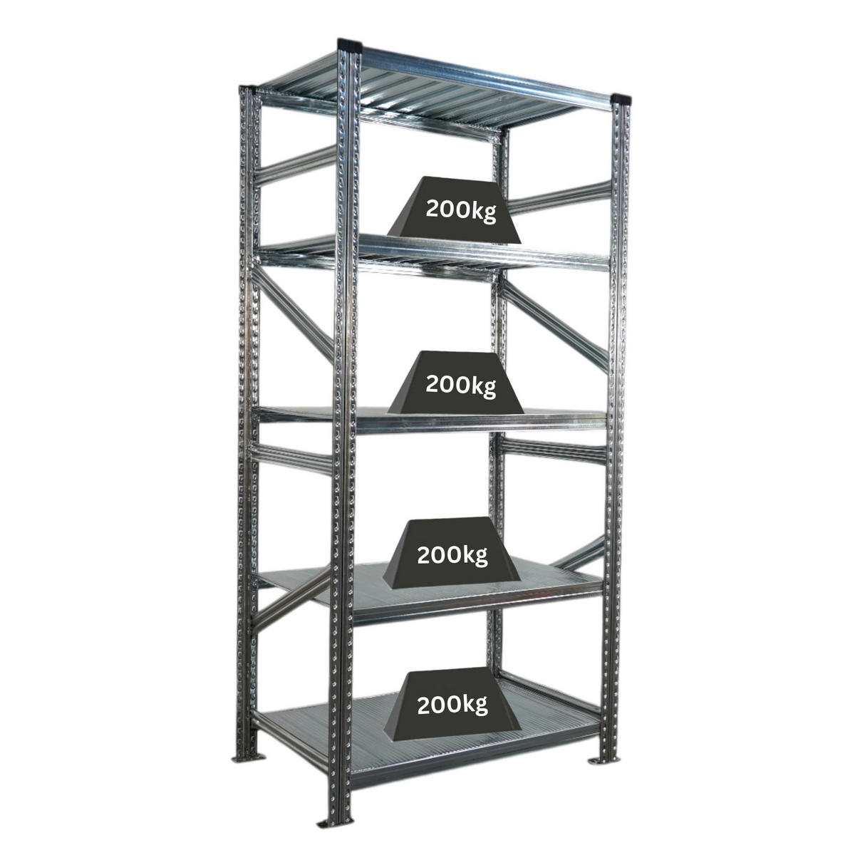 FACHBODENREGAL Proximo 200x90x70cm 5 Ebenen Fachlast 200 kg Beidseitig nutzbar Verzinkt - Silberfarben, Metall (90/200/70cm) - PROREGAL